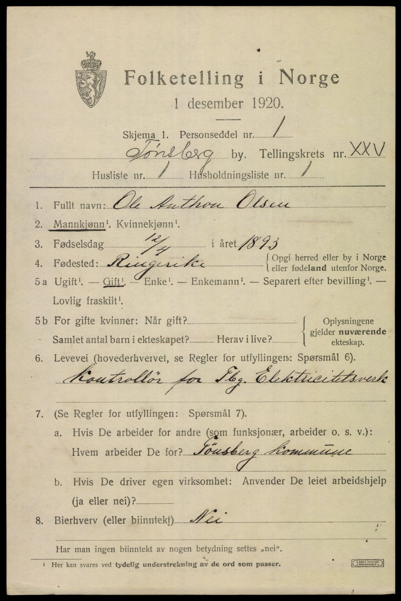 SAKO, 1920 census for Tønsberg, 1920, p. 34281