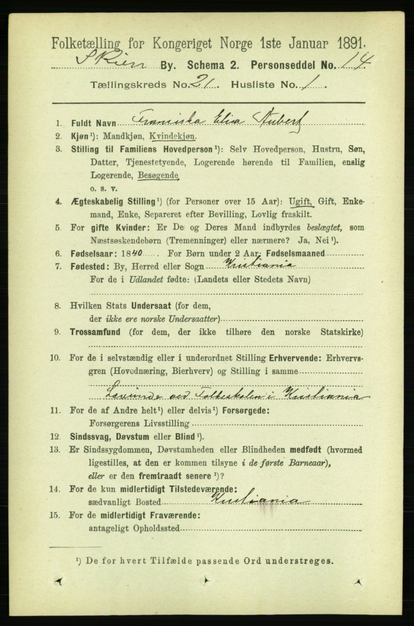 RA, 1891 census for 0806 Skien, 1891, p. 5417