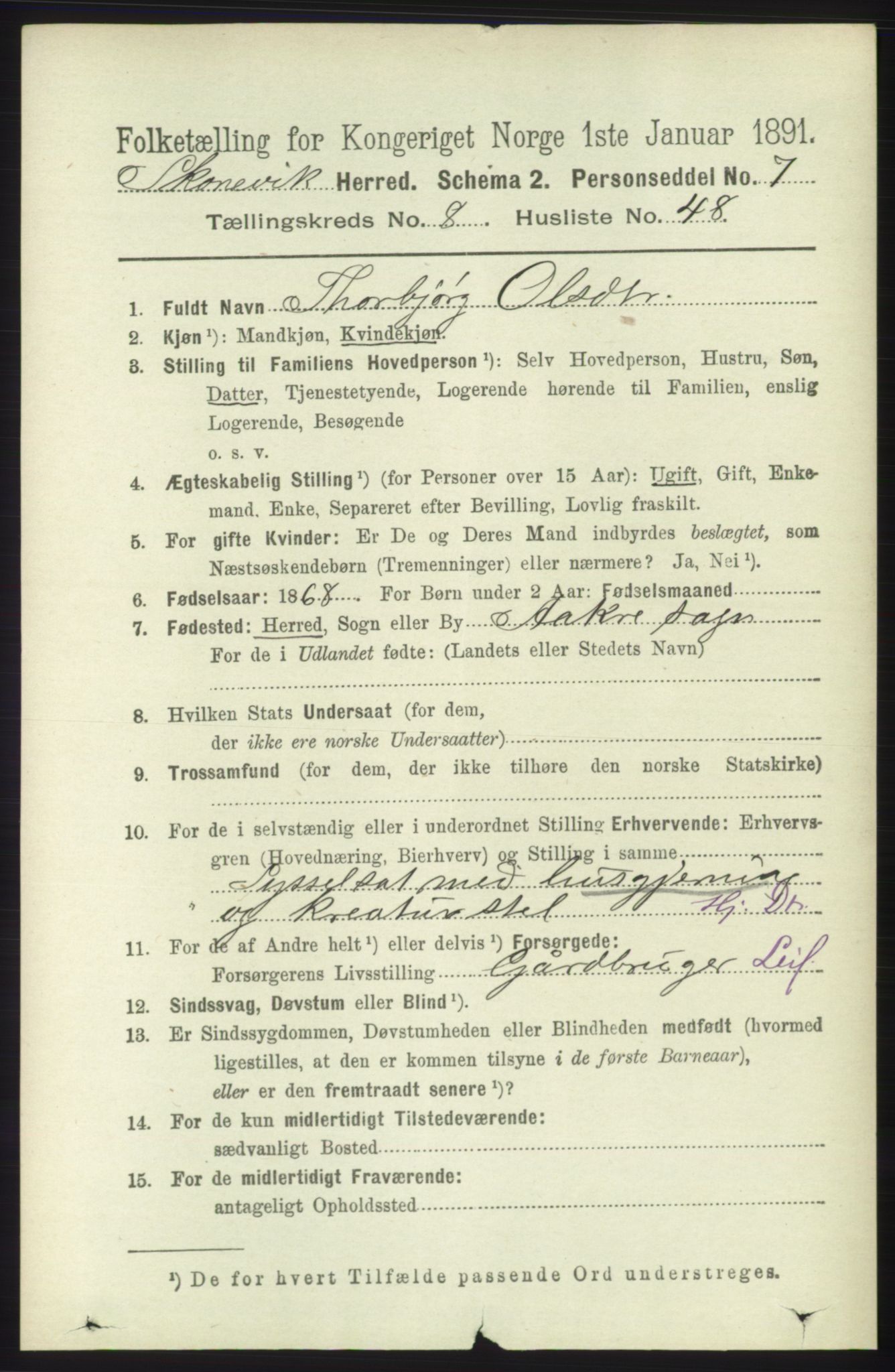 RA, 1891 census for 1212 Skånevik, 1891, p. 2483