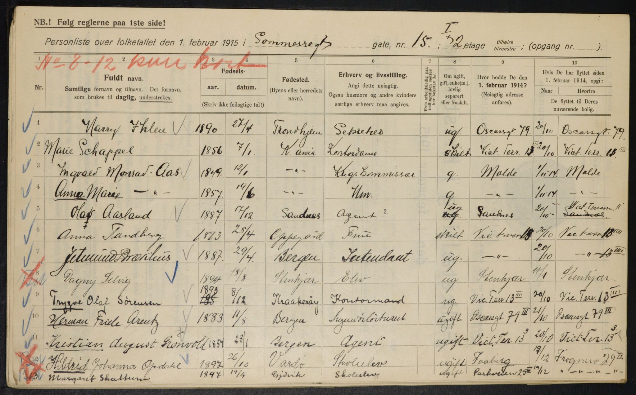 OBA, Municipal Census 1915 for Kristiania, 1915, p. 99583