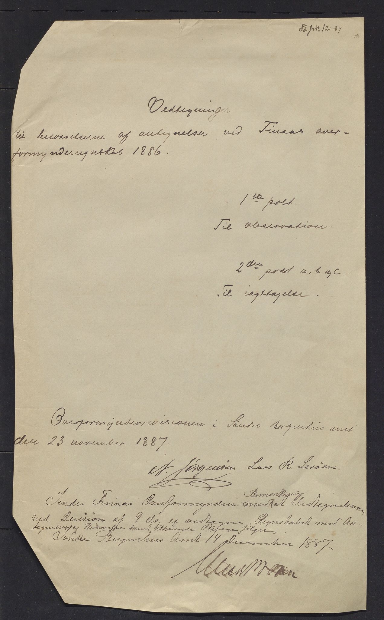 Finnaas kommune. Overformynderiet, IKAH/1218a-812/R/Ra/Raa/L0005/0003: Årlege rekneskap m/vedlegg / Årlege rekneskap m/vedlegg, 1886