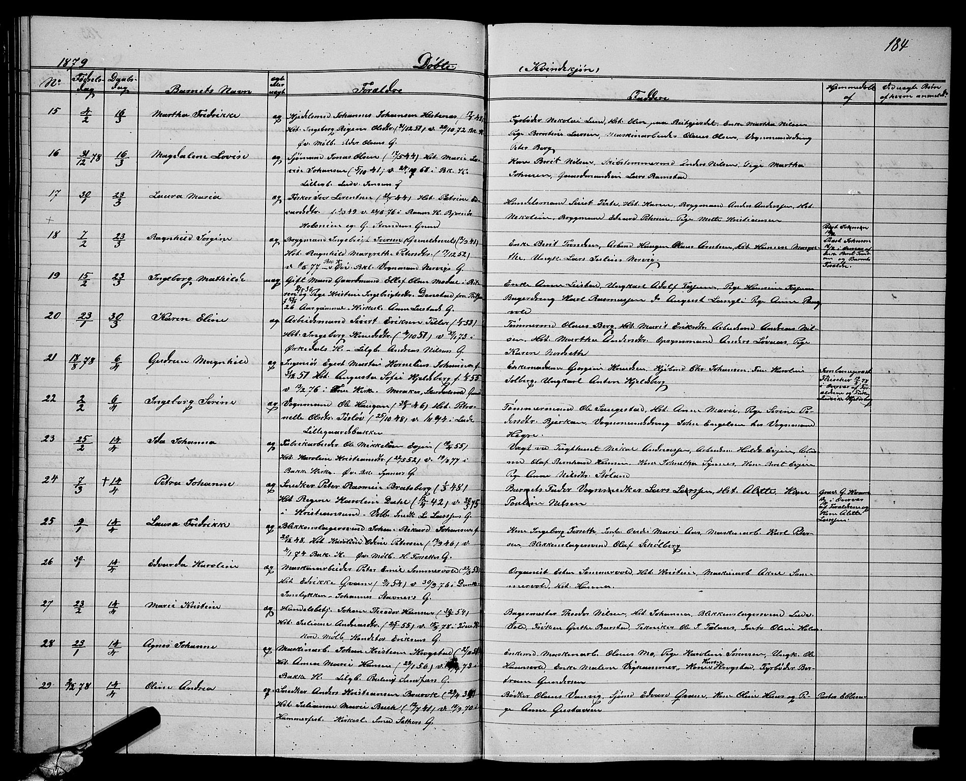 Ministerialprotokoller, klokkerbøker og fødselsregistre - Sør-Trøndelag, SAT/A-1456/604/L0220: Parish register (copy) no. 604C03, 1870-1885, p. 184