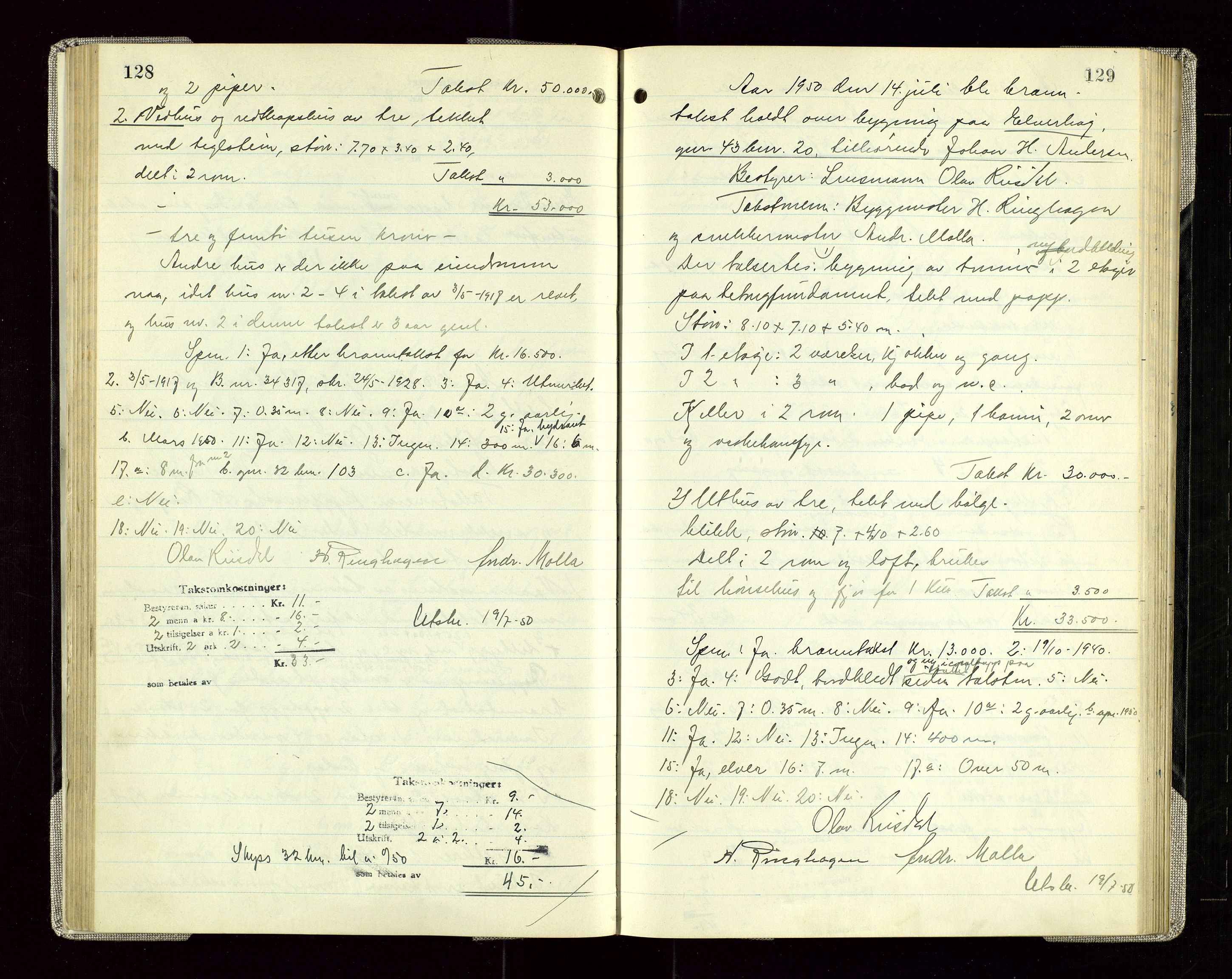 Sauda lensmannskontor, AV/SAST-A-100177/Goa/L0005: "Branntakstprotokoll for Sauda lensmannsdistrikt", 1946-1955, p. 128-129