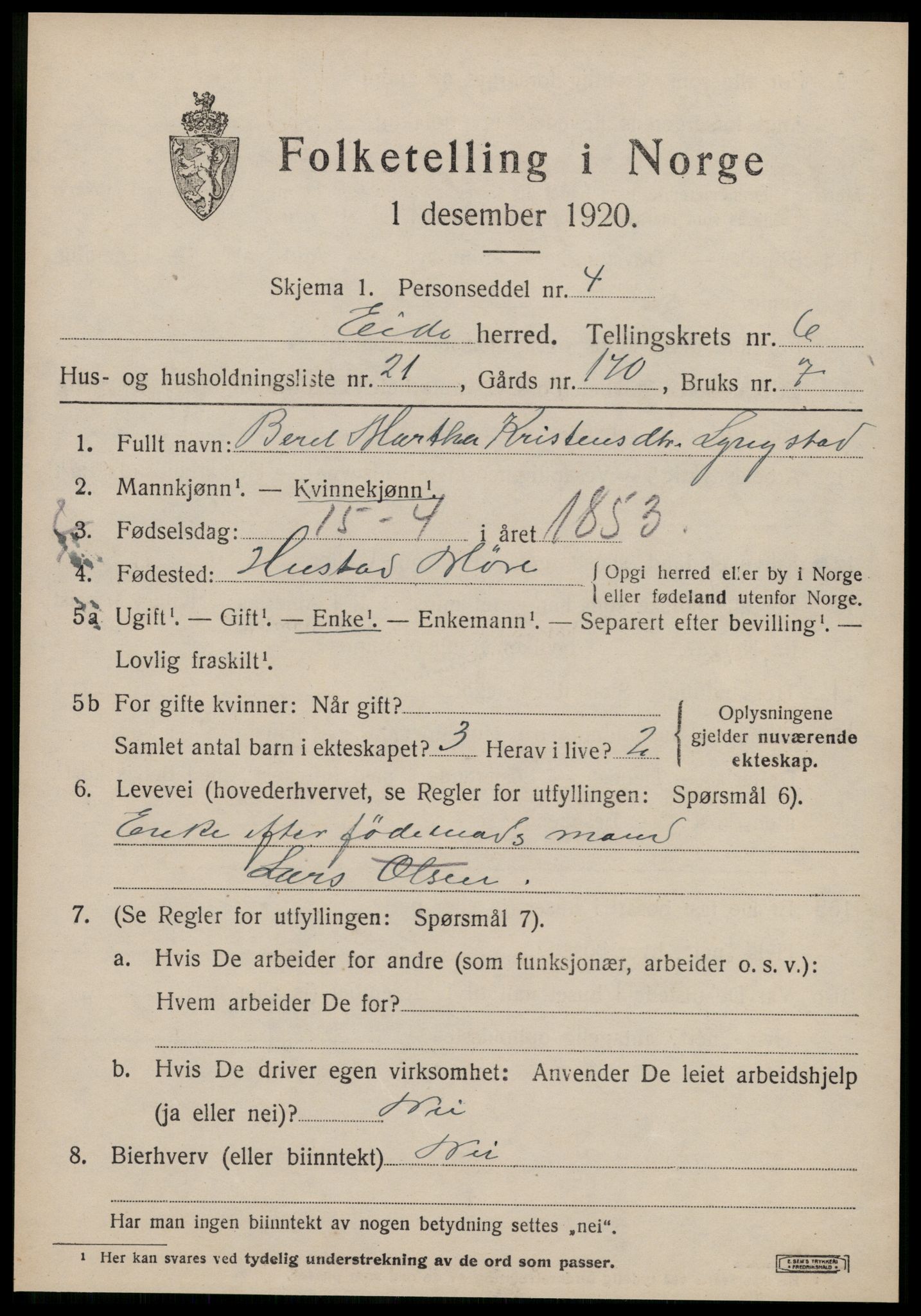 SAT, 1920 census for Eid (MR), 1920, p. 3066