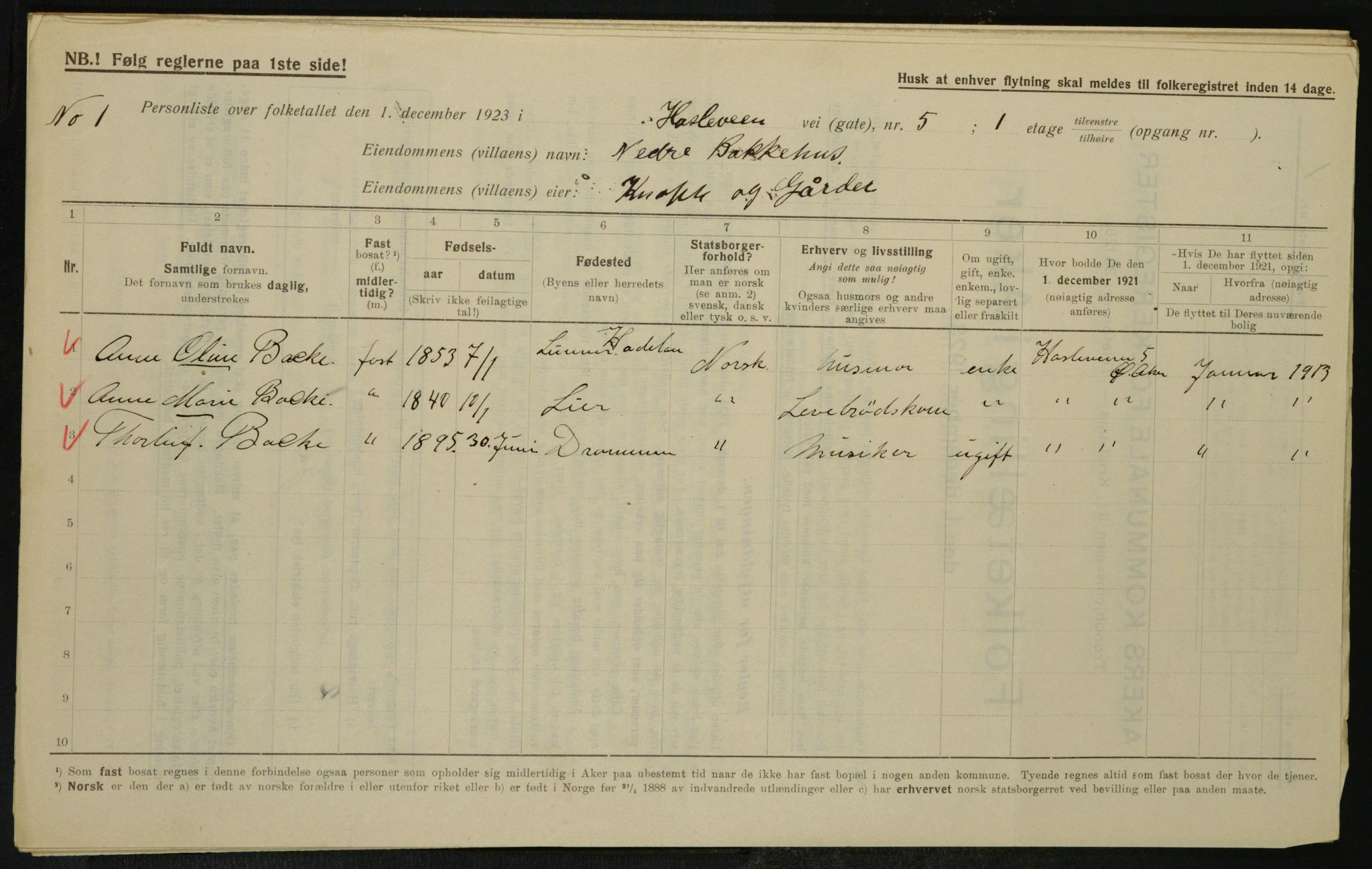 , Municipal Census 1923 for Aker, 1923, p. 25341