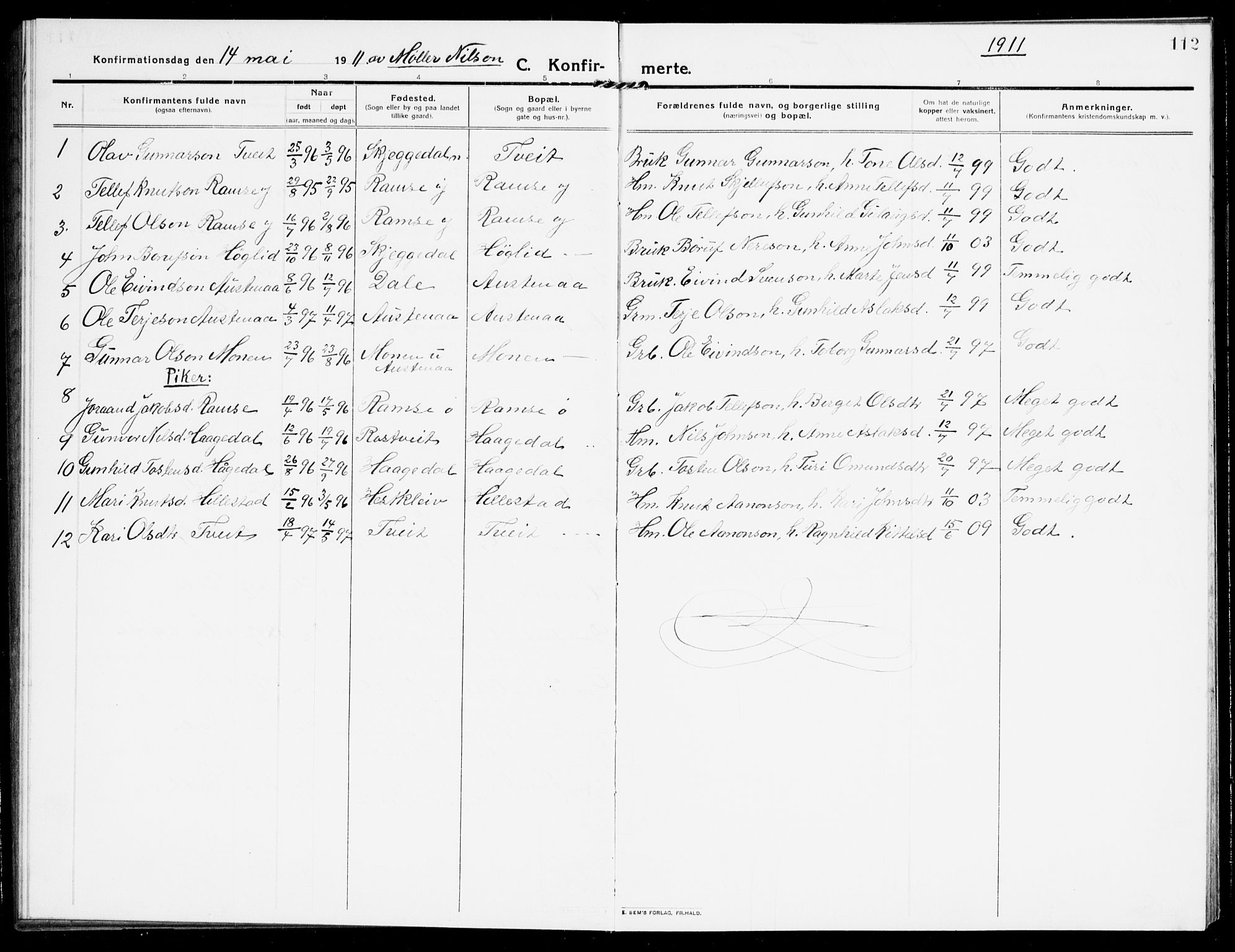 Åmli sokneprestkontor, SAK/1111-0050/F/Fb/Fbb/L0003: Parish register (copy) no. B 3, 1906-1941, p. 112