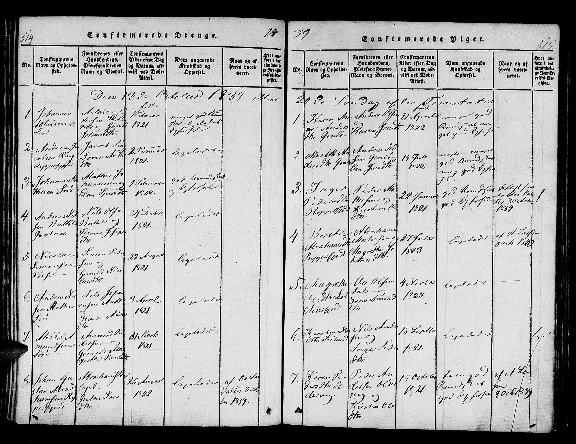 Hammerfest sokneprestkontor, AV/SATØ-S-1347/H/Ha/L0003.kirke: Parish register (official) no. 3, 1821-1842, p. 514-515