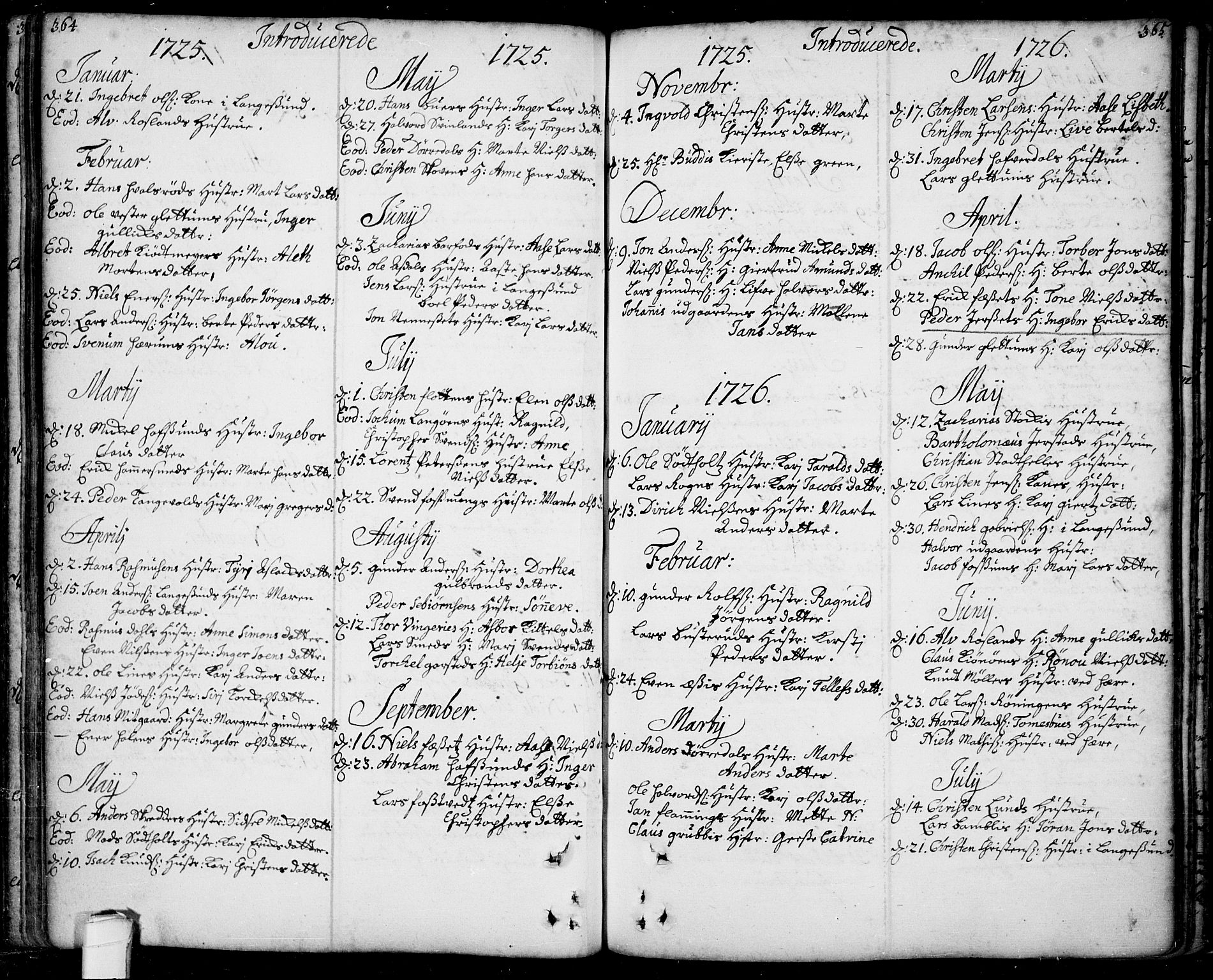 Bamble kirkebøker, SAKO/A-253/F/Fa/L0001: Parish register (official) no. I 1, 1702-1774, p. 364-365