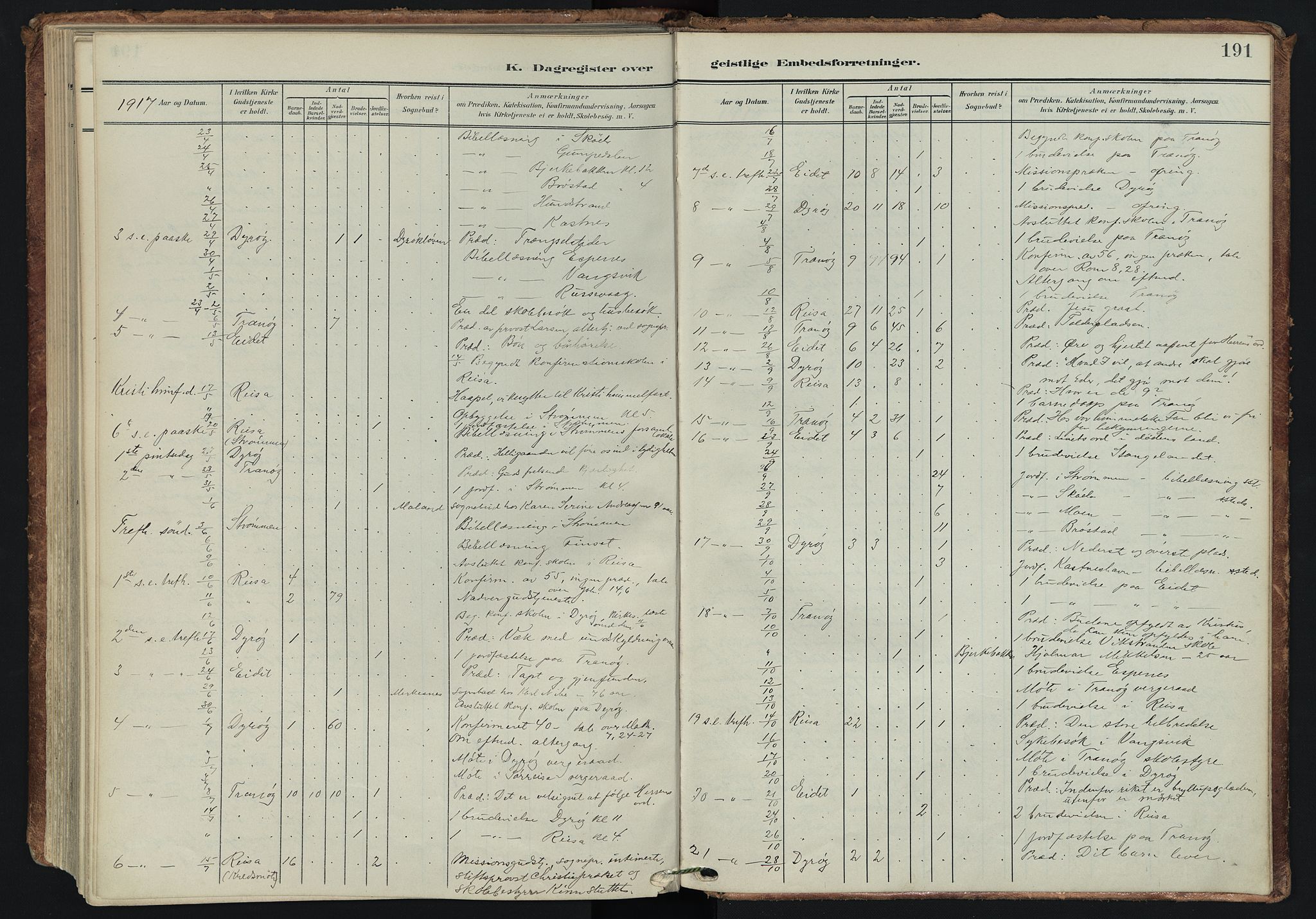 Tranøy sokneprestkontor, AV/SATØ-S-1313/I/Ia/Iaa/L0014kirke: Parish register (official) no. 14, 1905-1919, p. 191