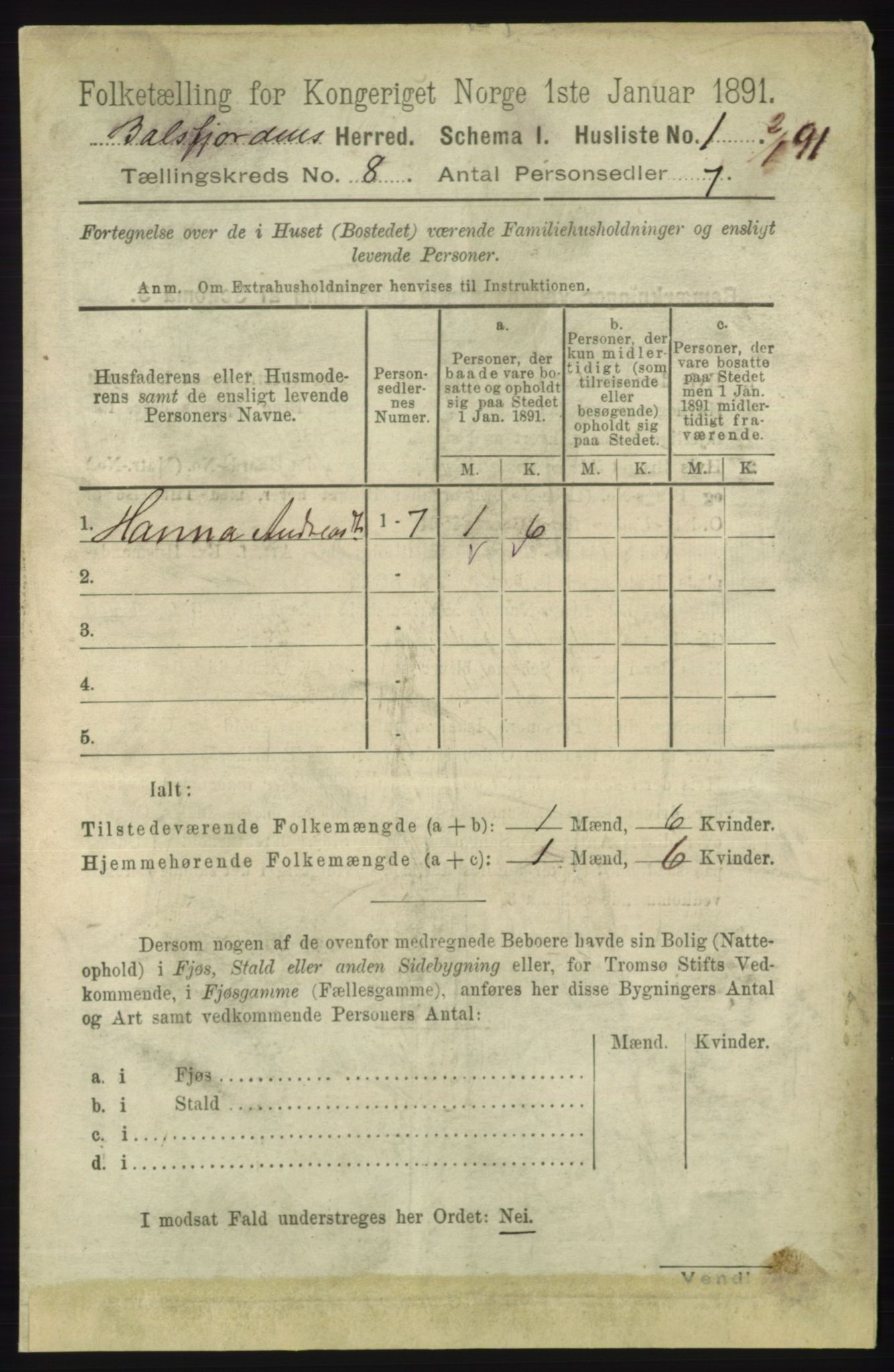 RA, 1891 census for 1933 Balsfjord, 1891, p. 2367