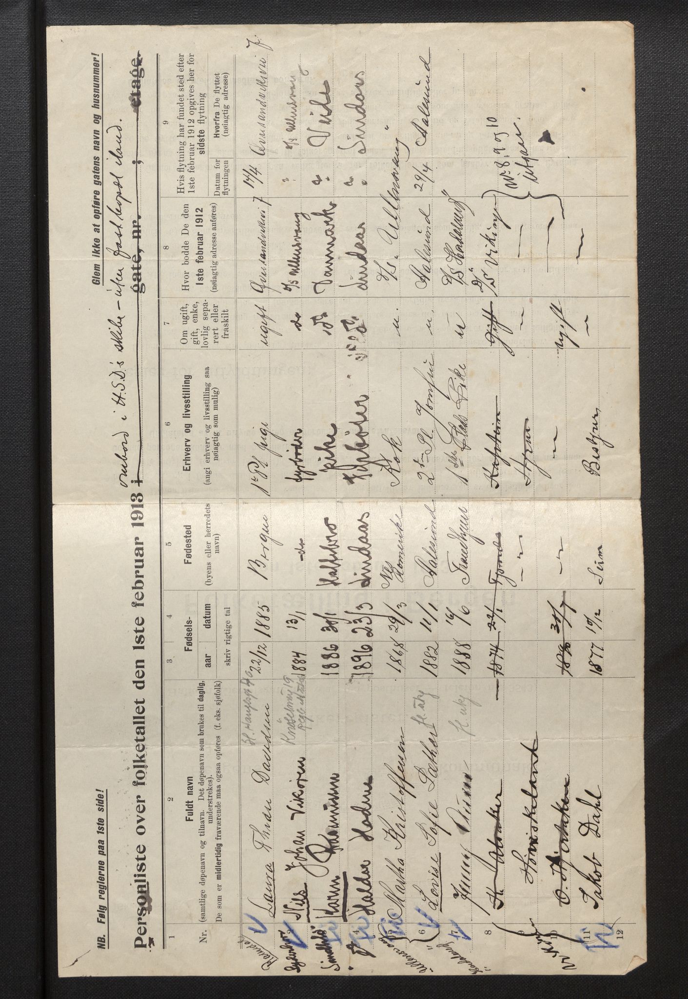 SAB, Municipal Census 1913 for Bergen, 1913, p. 64