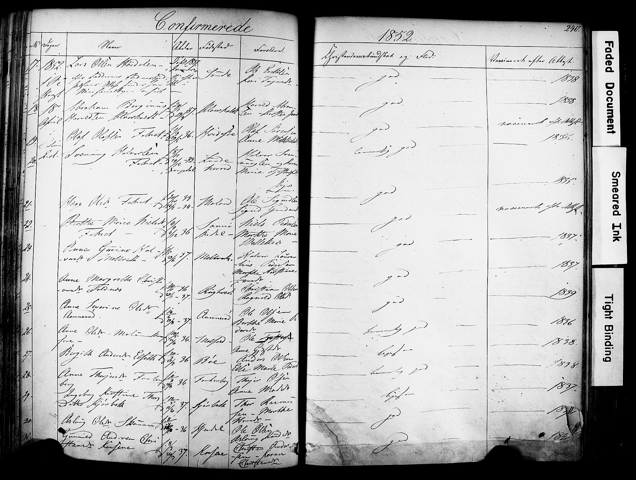 Solum kirkebøker, SAKO/A-306/F/Fa/L0006: Parish register (official) no. I 6, 1844-1855, p. 240