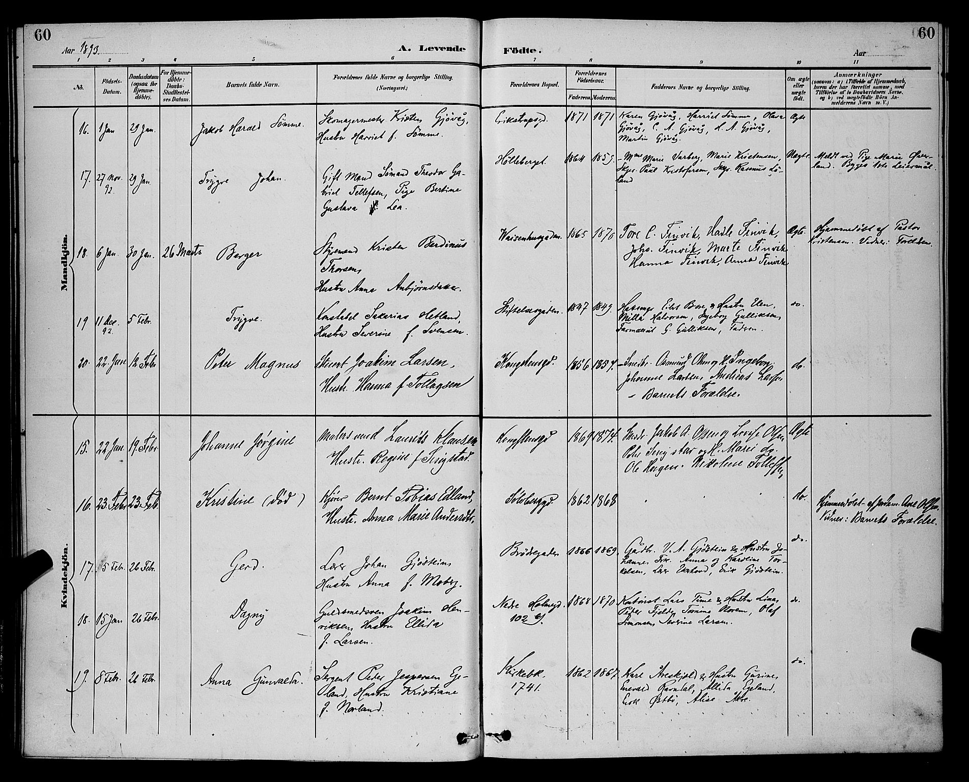 St. Petri sokneprestkontor, SAST/A-101813/001/30/30BB/L0006: Parish register (copy) no. B 6, 1890-1897, p. 60