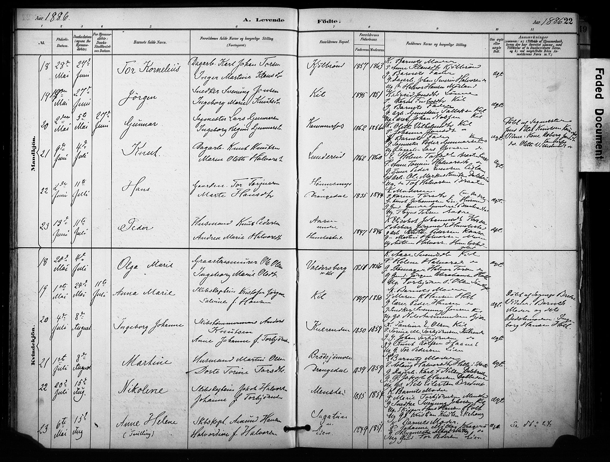 Sannidal kirkebøker, AV/SAKO-A-296/F/Fa/L0015: Parish register (official) no. 15, 1884-1899, p. 22