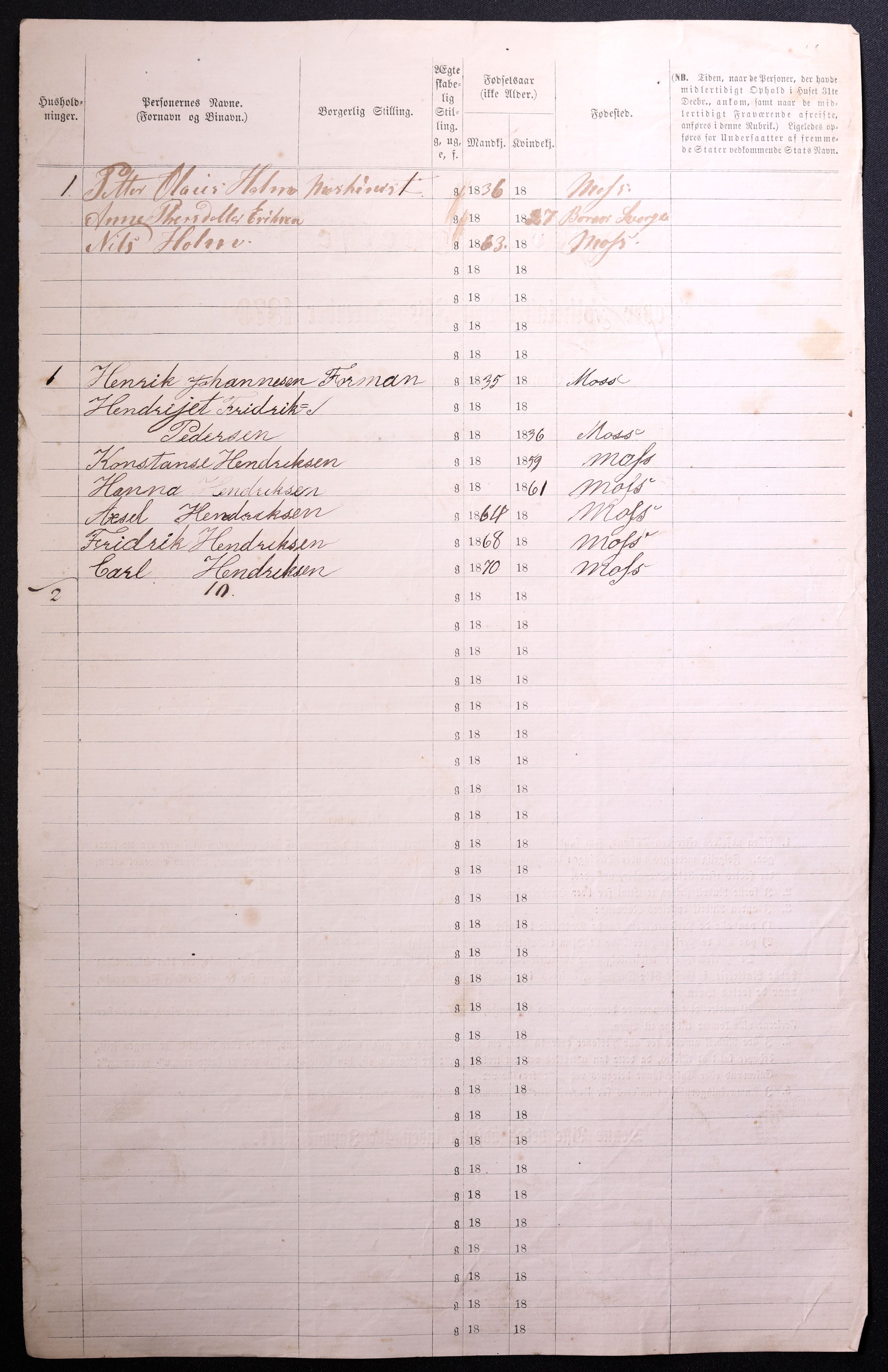 RA, 1870 census for 0104 Moss, 1870, p. 358