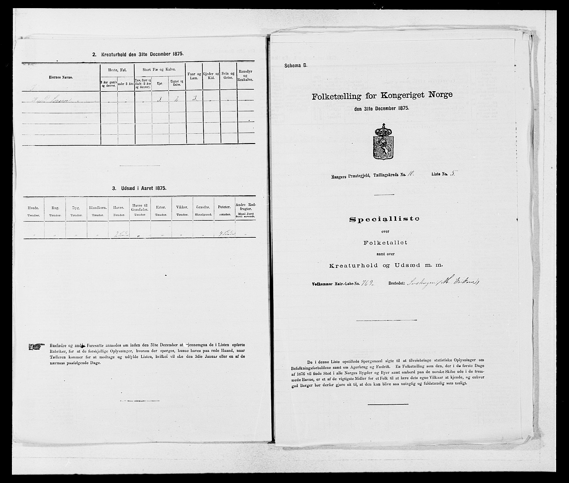 SAB, 1875 census for 1261P Manger, 1875, p. 1423