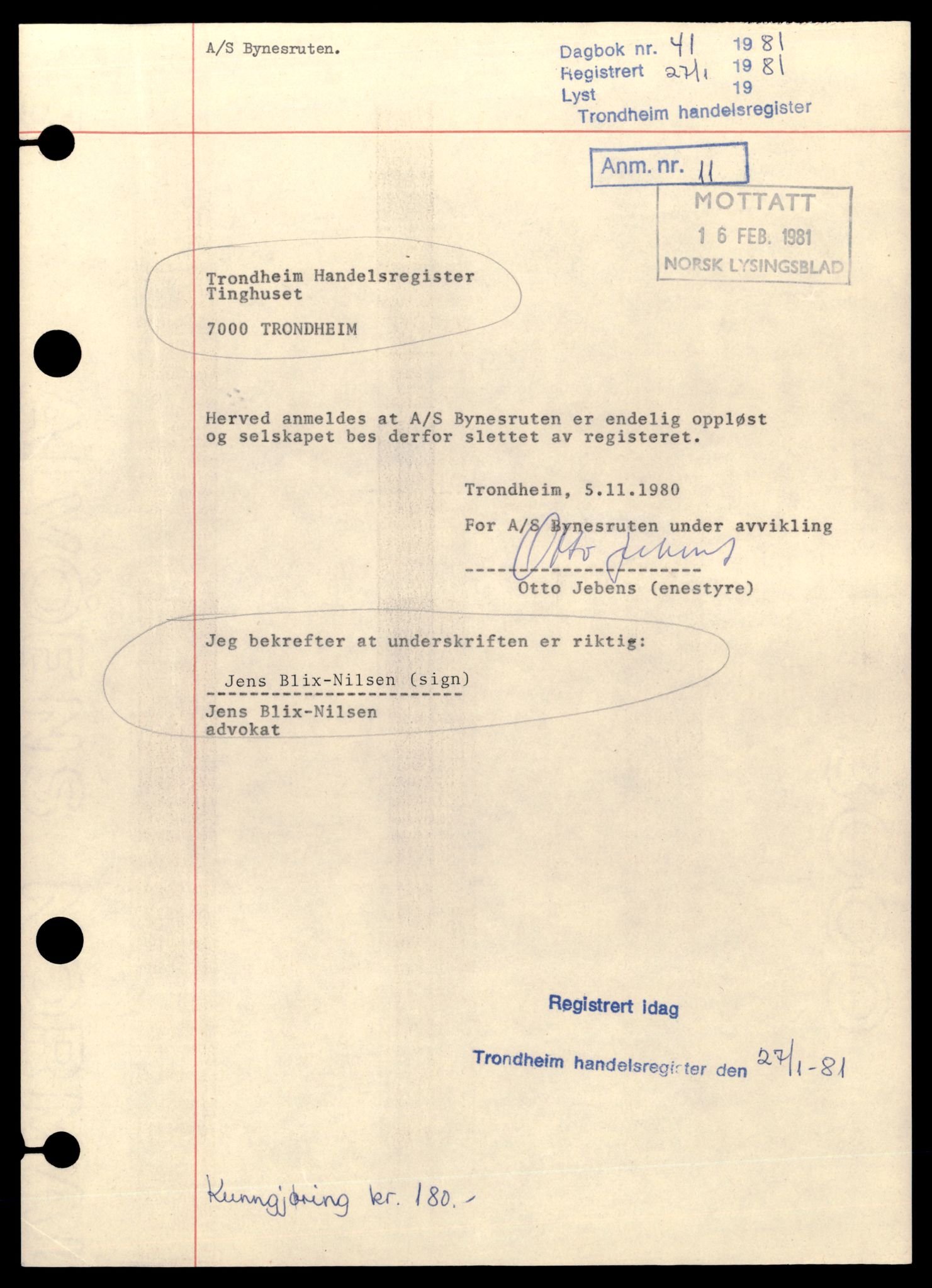 Trondheim byfogd, AV/SAT-A-0003/2/J/Jd/Jdb/L0056: Aksjeselskap, andelslag og borettslag, By-Do, 1977-1981, p. 1