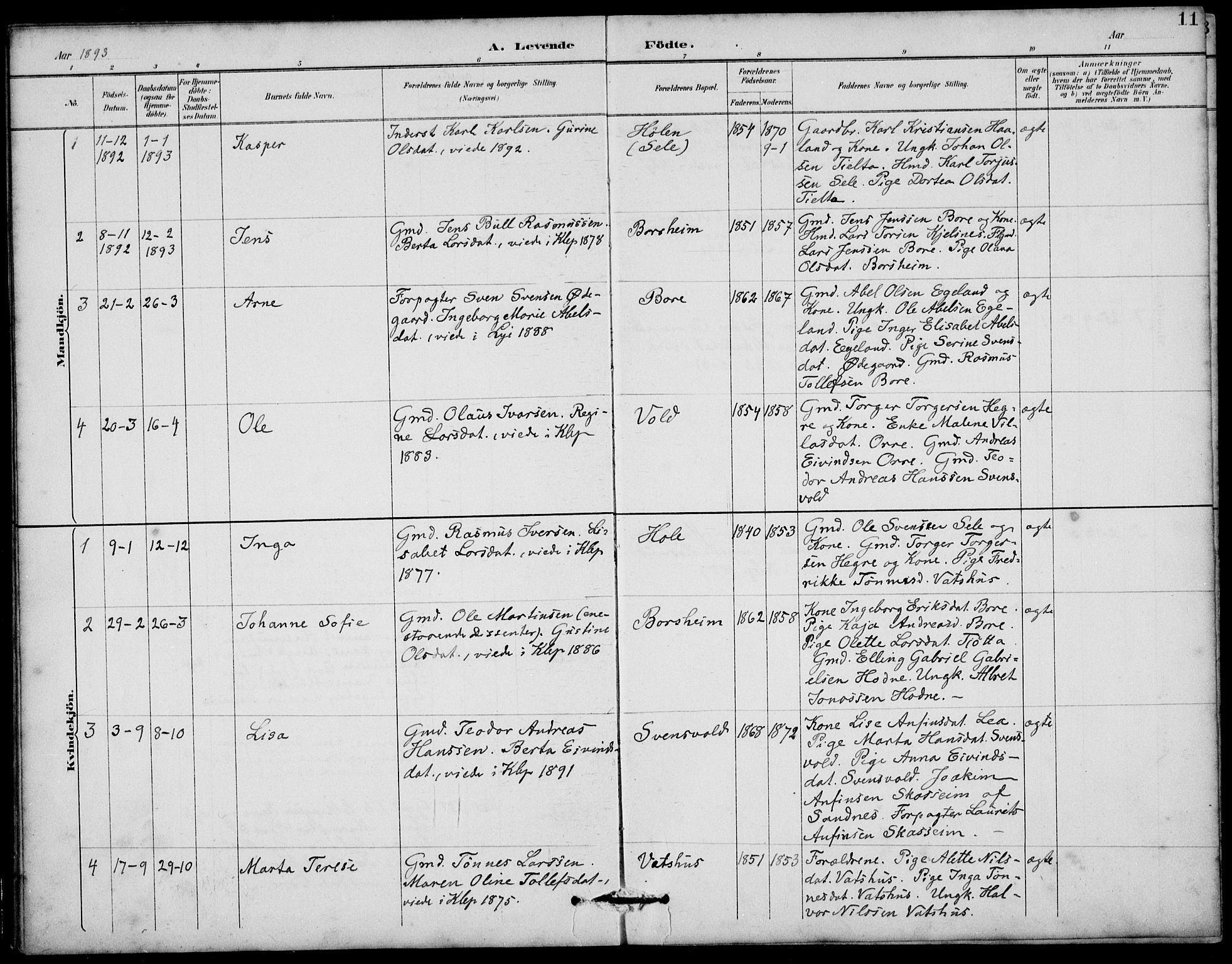 Klepp sokneprestkontor, AV/SAST-A-101803/001/3/30BB/L0006: Parish register (copy) no. B 6, 1889-1936, p. 11