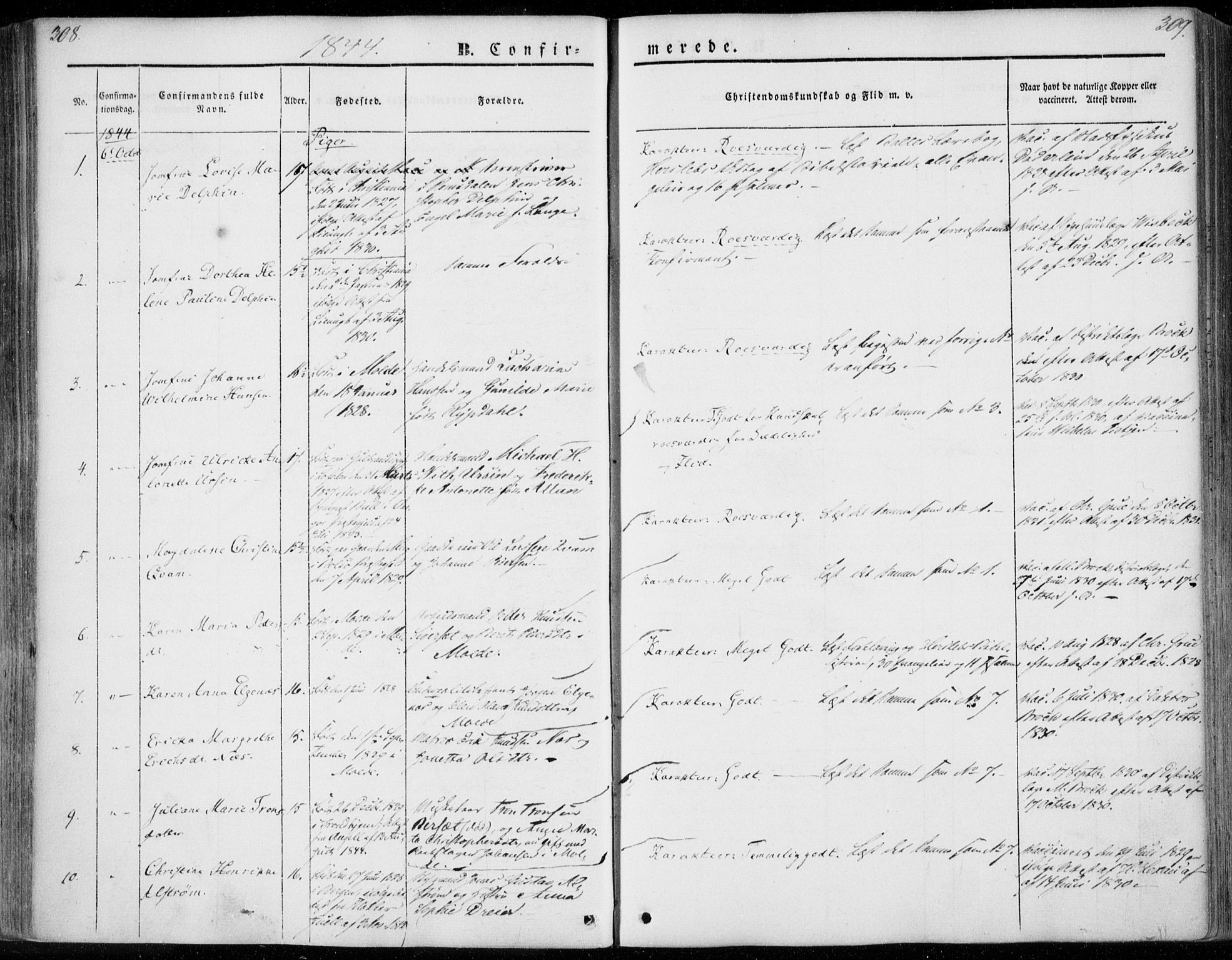 Ministerialprotokoller, klokkerbøker og fødselsregistre - Møre og Romsdal, SAT/A-1454/558/L0689: Parish register (official) no. 558A03, 1843-1872, p. 308-309