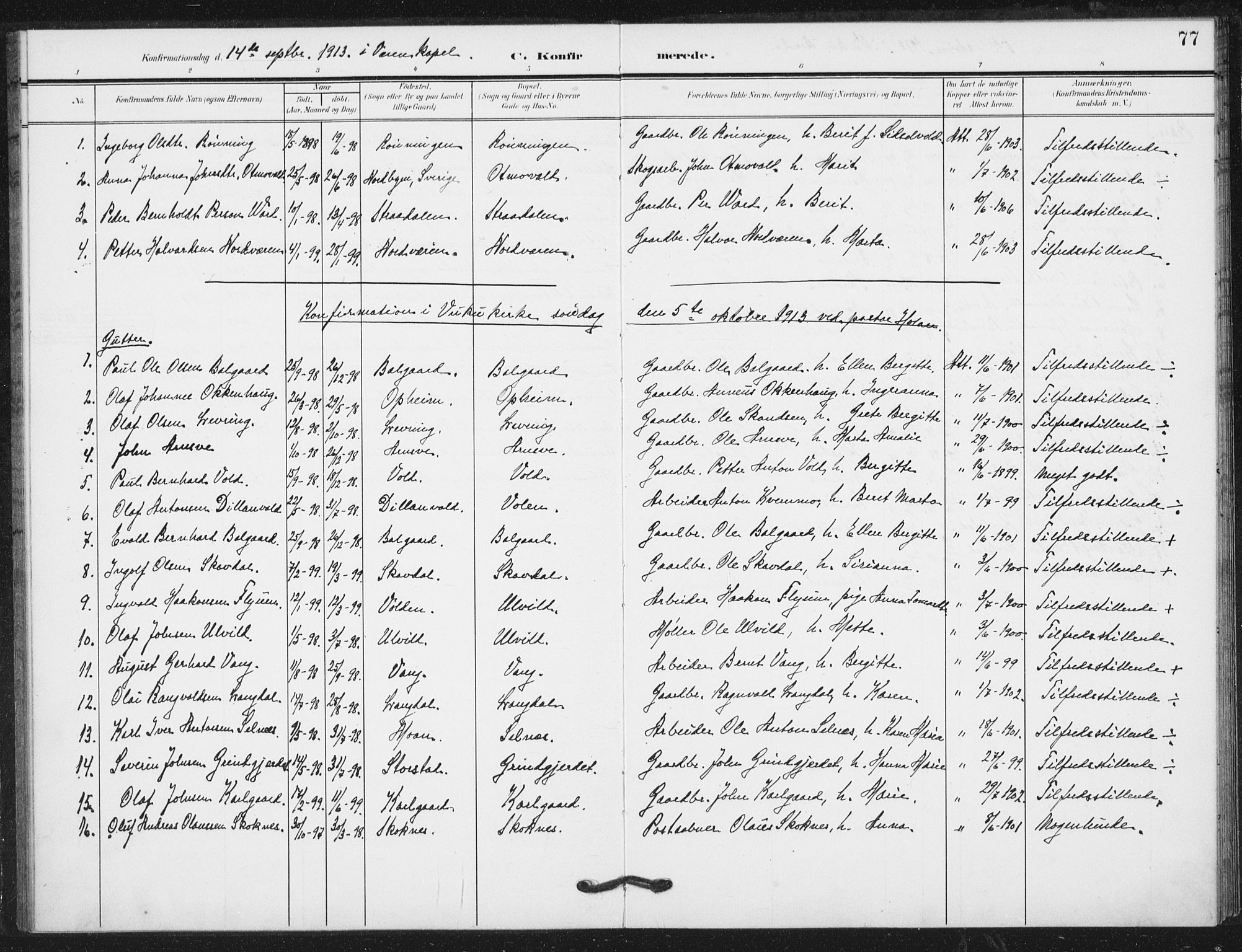Ministerialprotokoller, klokkerbøker og fødselsregistre - Nord-Trøndelag, SAT/A-1458/724/L0264: Parish register (official) no. 724A02, 1908-1915, p. 77
