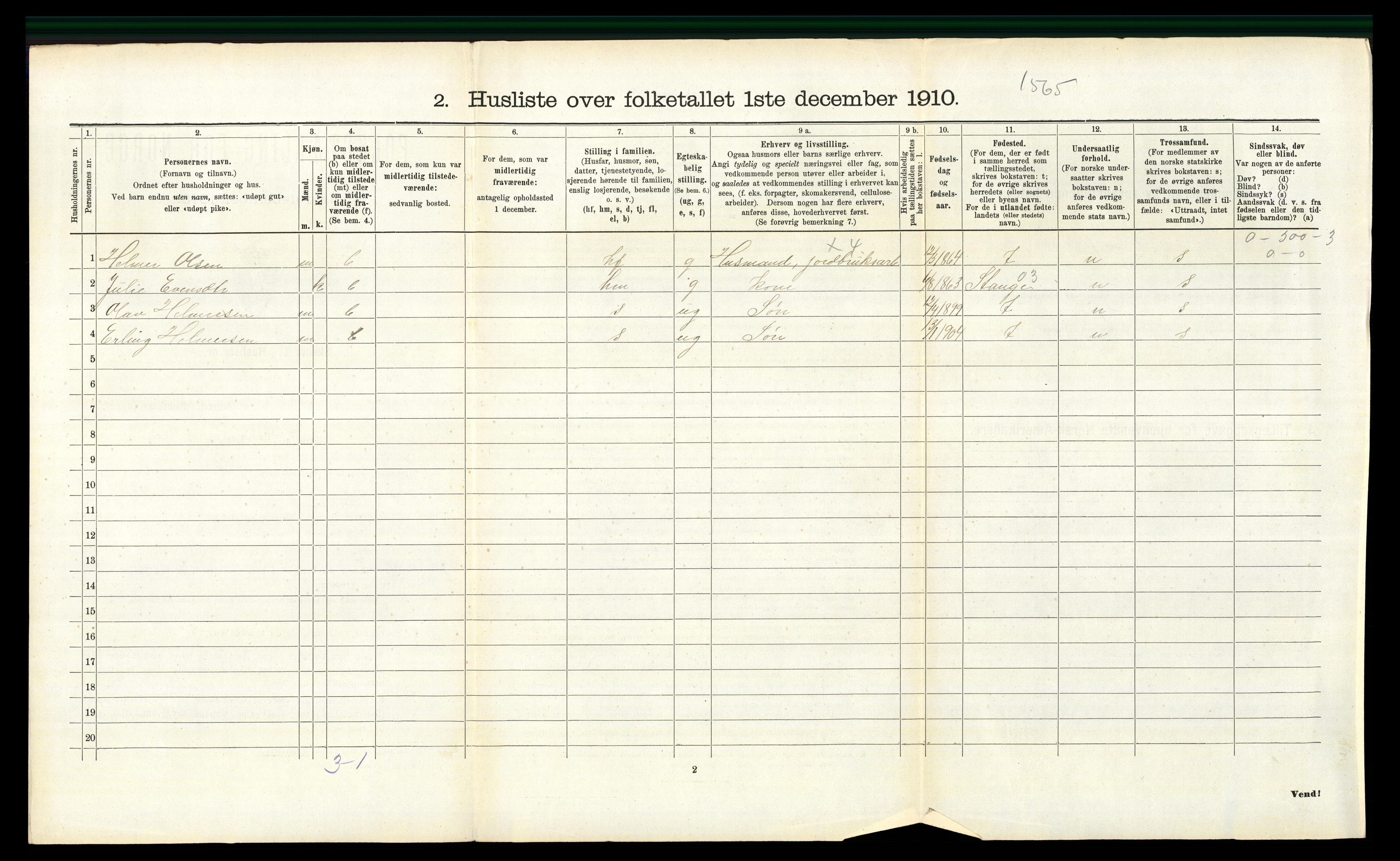 RA, 1910 census for Romedal, 1910, p. 1260