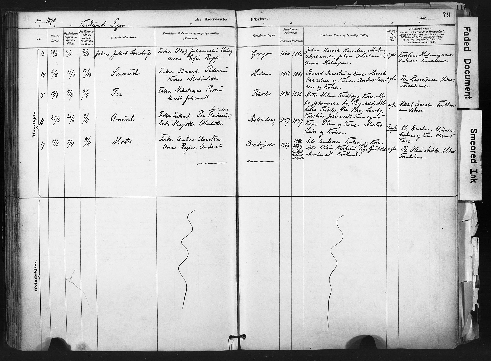 Hammerfest sokneprestkontor, AV/SATØ-S-1347/H/Ha/L0011.kirke: Parish register (official) no. 11 /2, 1885-1897, p. 79