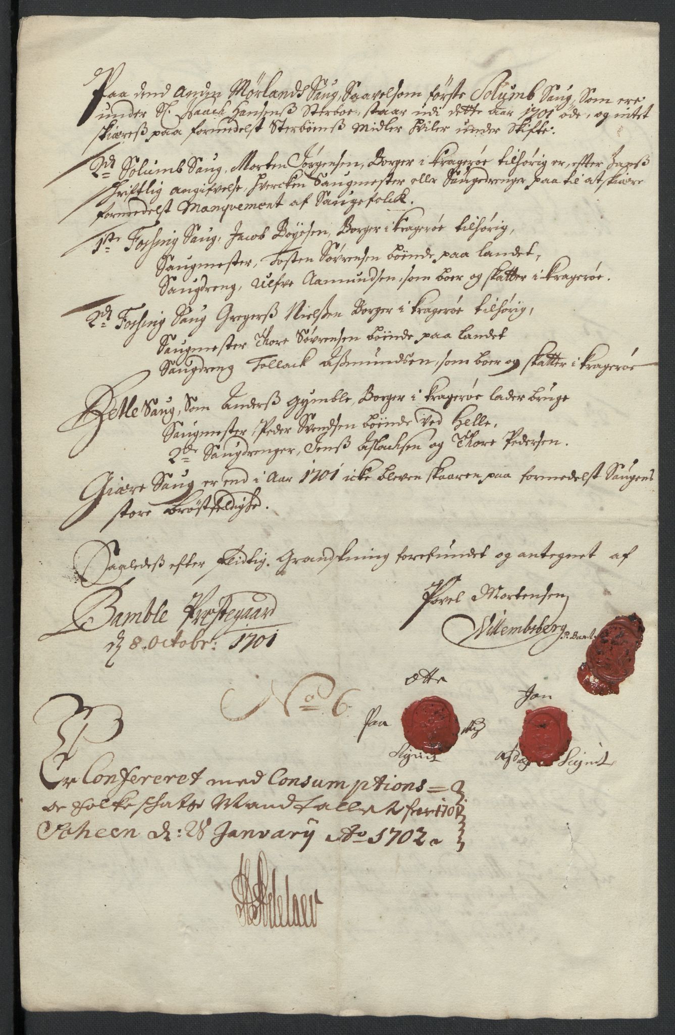 Rentekammeret inntil 1814, Reviderte regnskaper, Fogderegnskap, AV/RA-EA-4092/R36/L2105: Fogderegnskap Øvre og Nedre Telemark og Bamble, 1701, p. 209