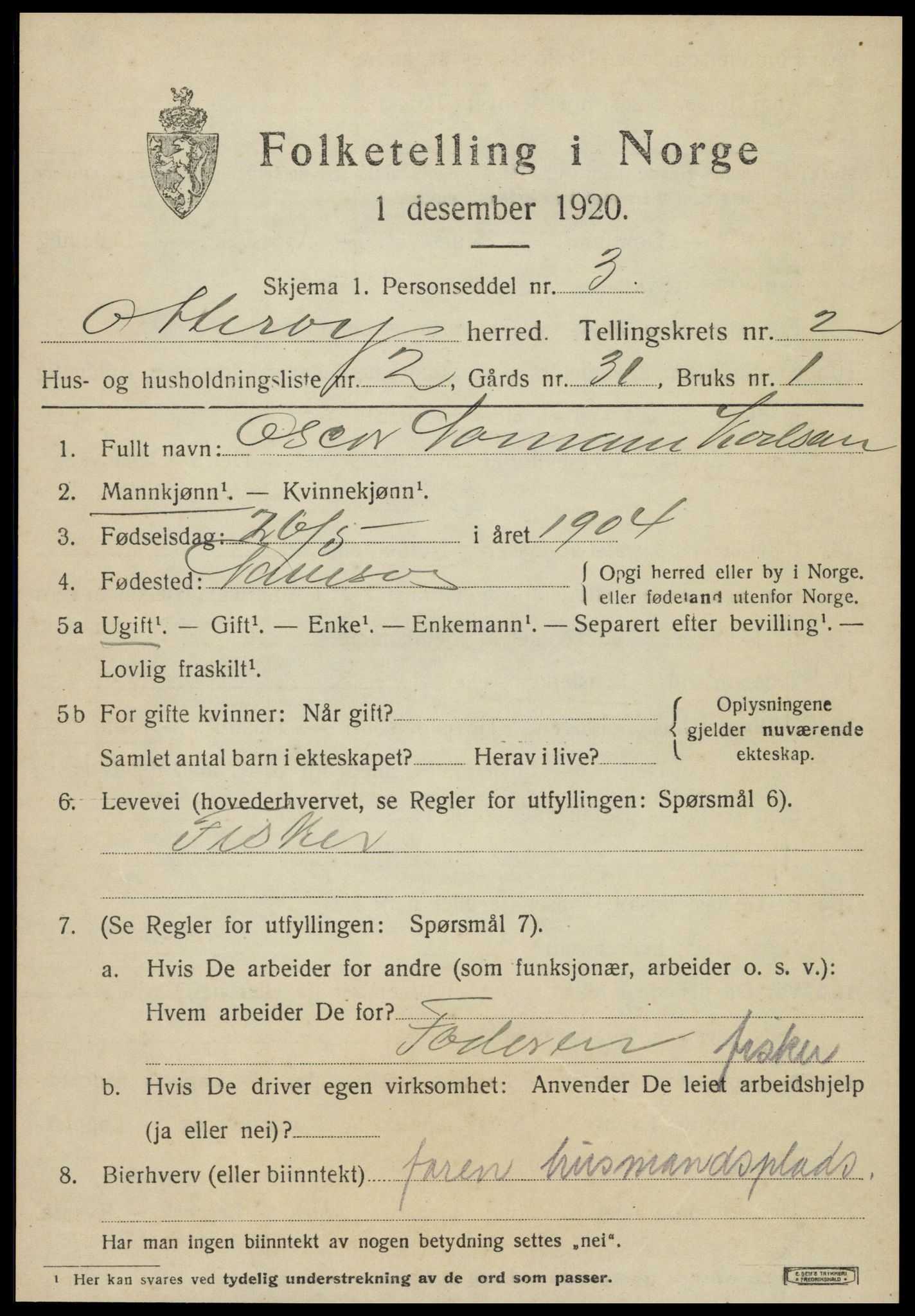 SAT, 1920 census for Otterøy, 1920, p. 1129