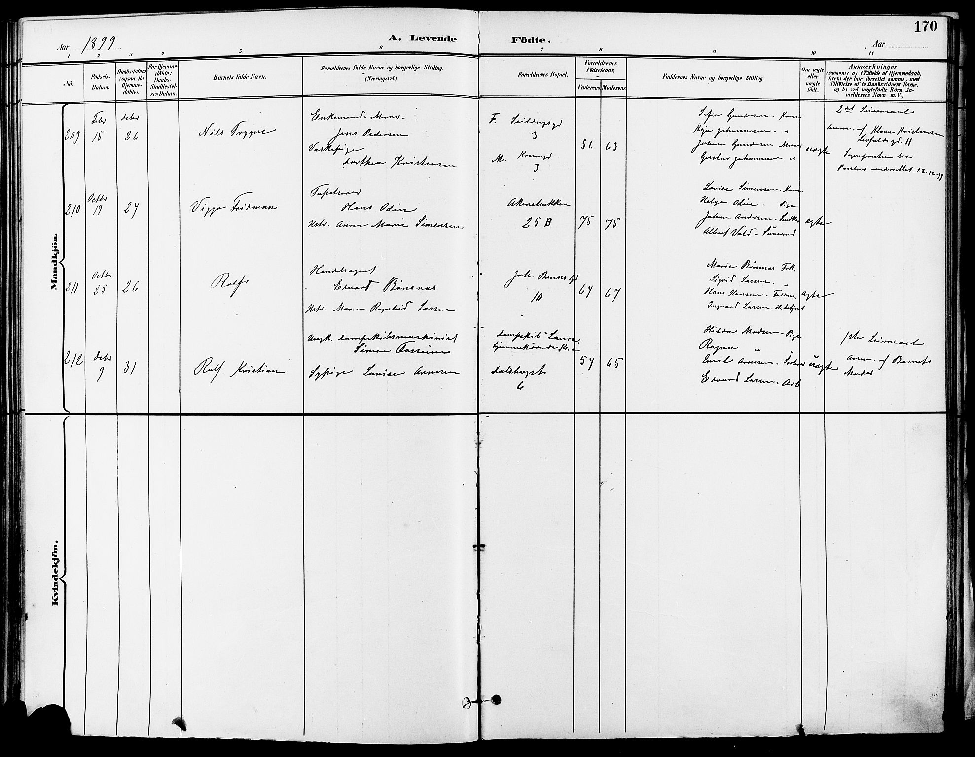 Gamle Aker prestekontor Kirkebøker, AV/SAO-A-10617a/F/L0011: Parish register (official) no. 11, 1896-1901, p. 170