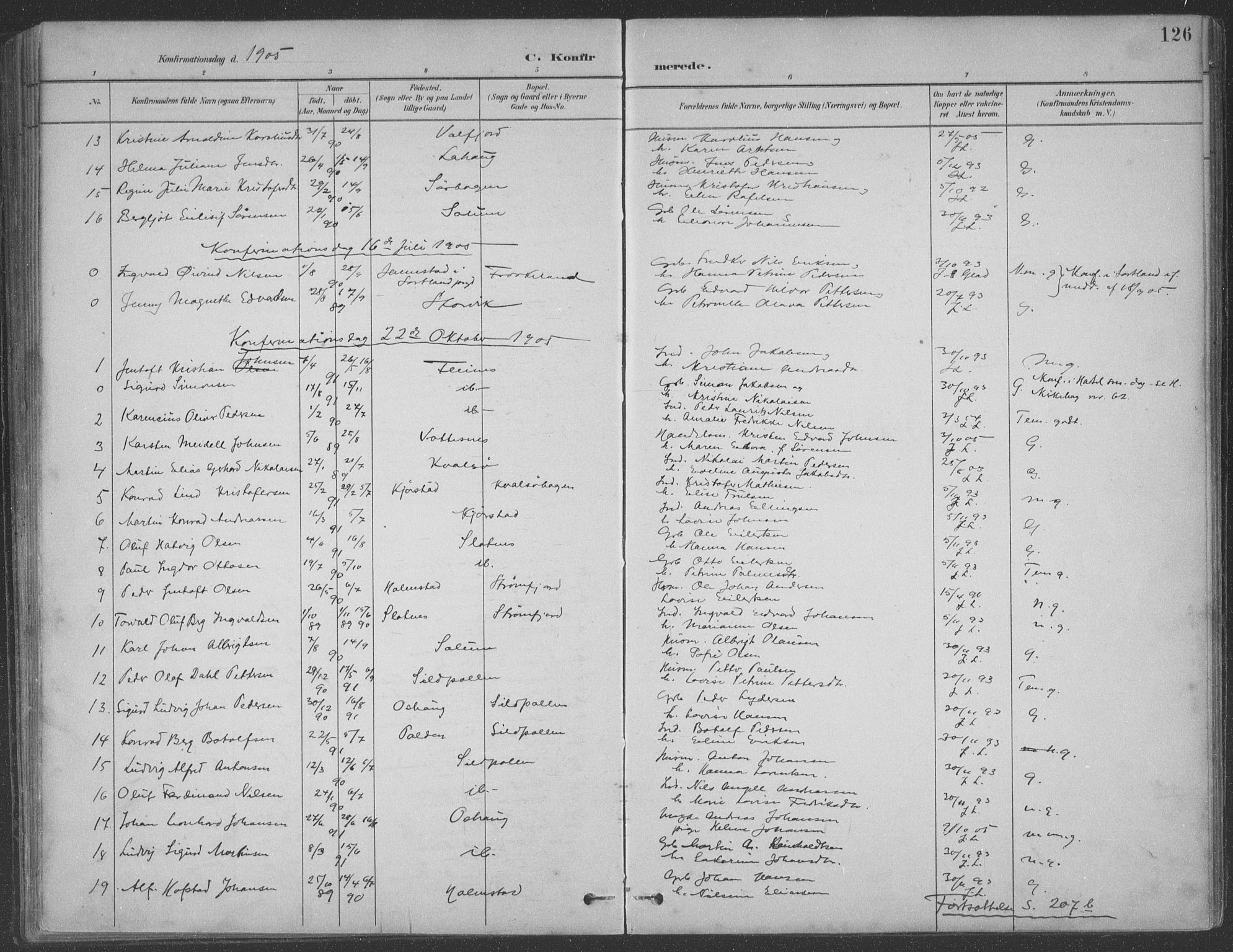 Ministerialprotokoller, klokkerbøker og fødselsregistre - Nordland, AV/SAT-A-1459/890/L1290: Parish register (copy) no. 890C01, 1882-1911, p. 126