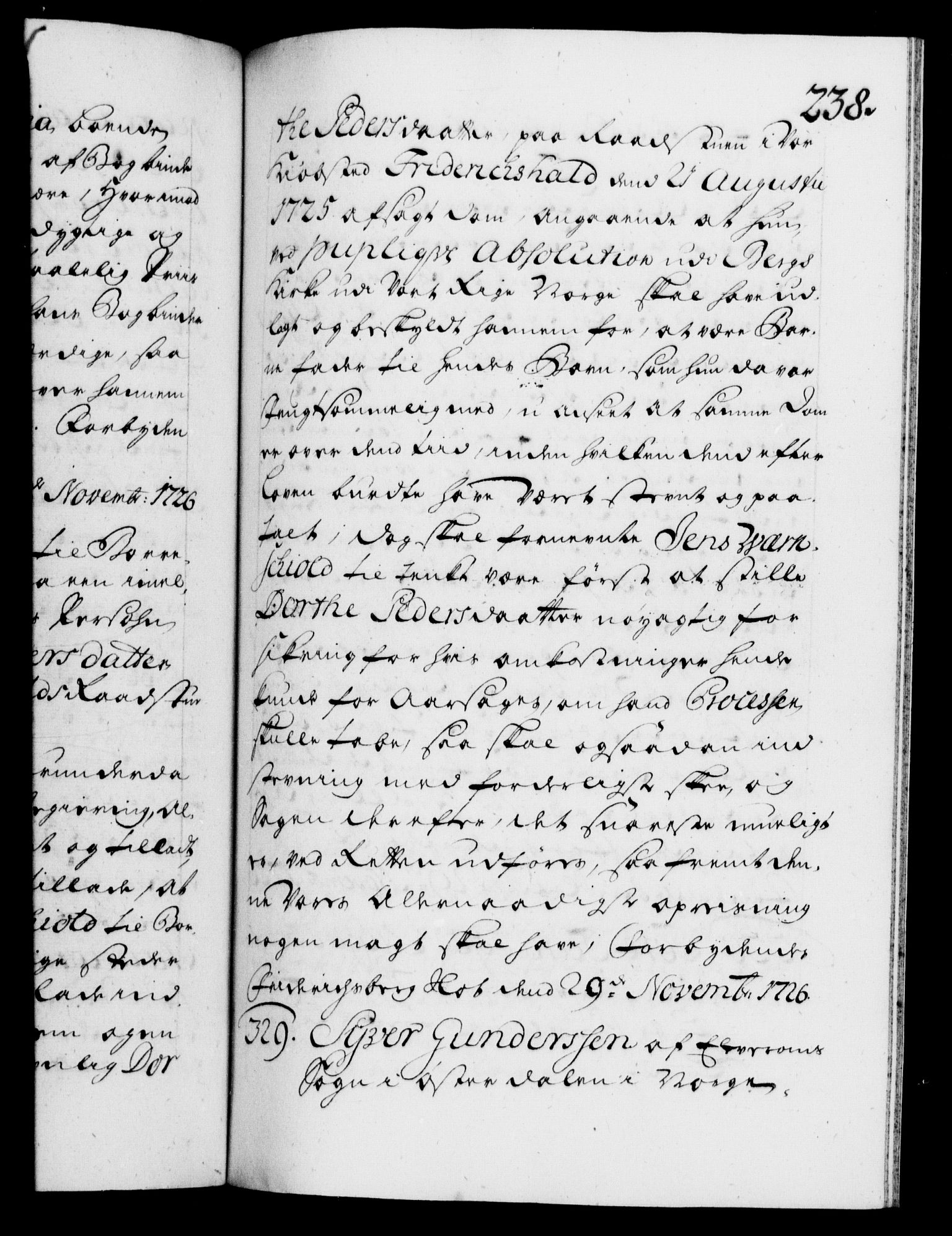 Danske Kanselli 1572-1799, AV/RA-EA-3023/F/Fc/Fca/Fcaa/L0025: Norske registre, 1726-1728, p. 238a