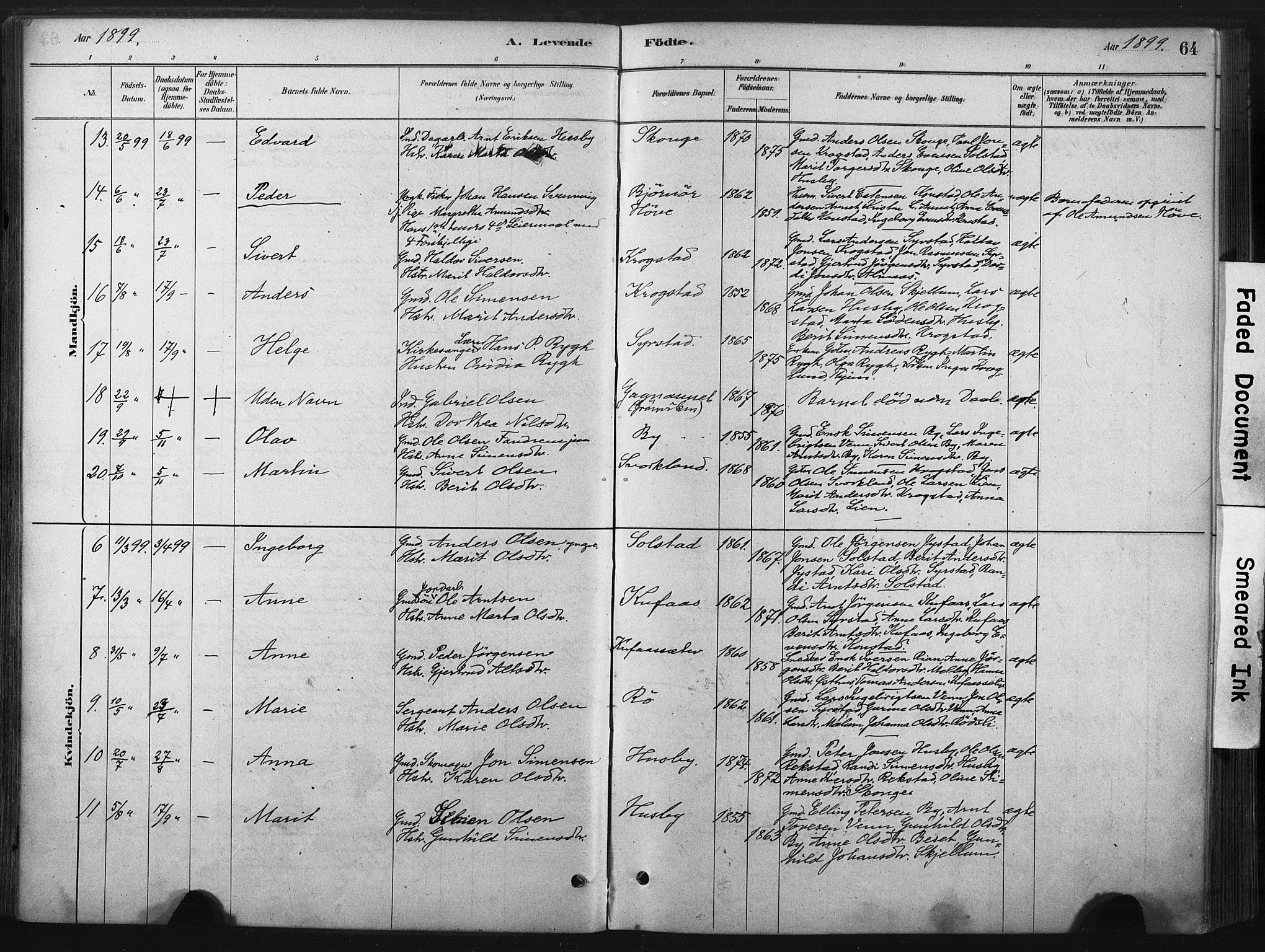 Ministerialprotokoller, klokkerbøker og fødselsregistre - Sør-Trøndelag, SAT/A-1456/667/L0795: Parish register (official) no. 667A03, 1879-1907, p. 64