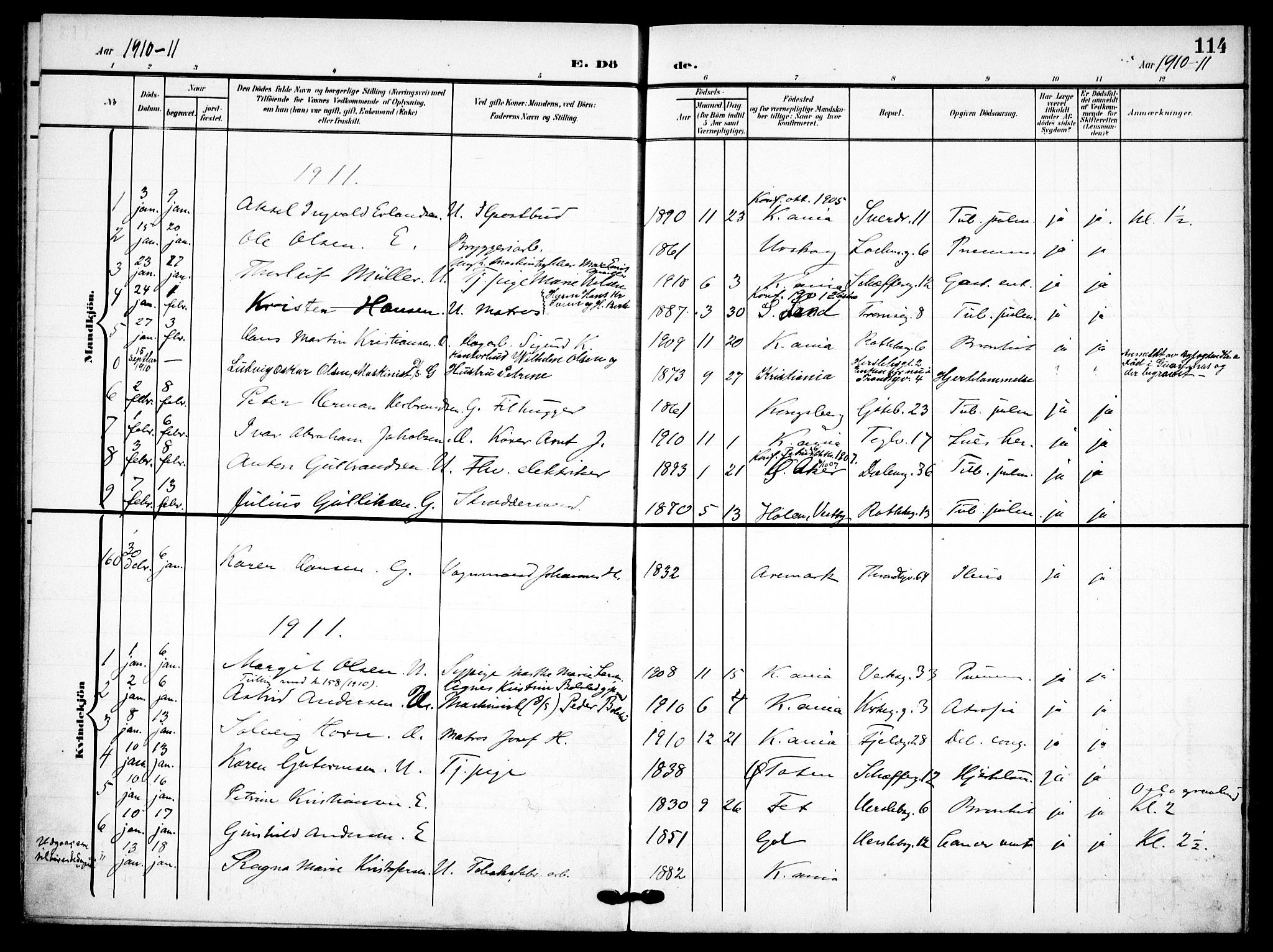 Petrus prestekontor Kirkebøker, SAO/A-10872/F/Fa/L0010: Parish register (official) no. 10, 1904-1916, p. 114