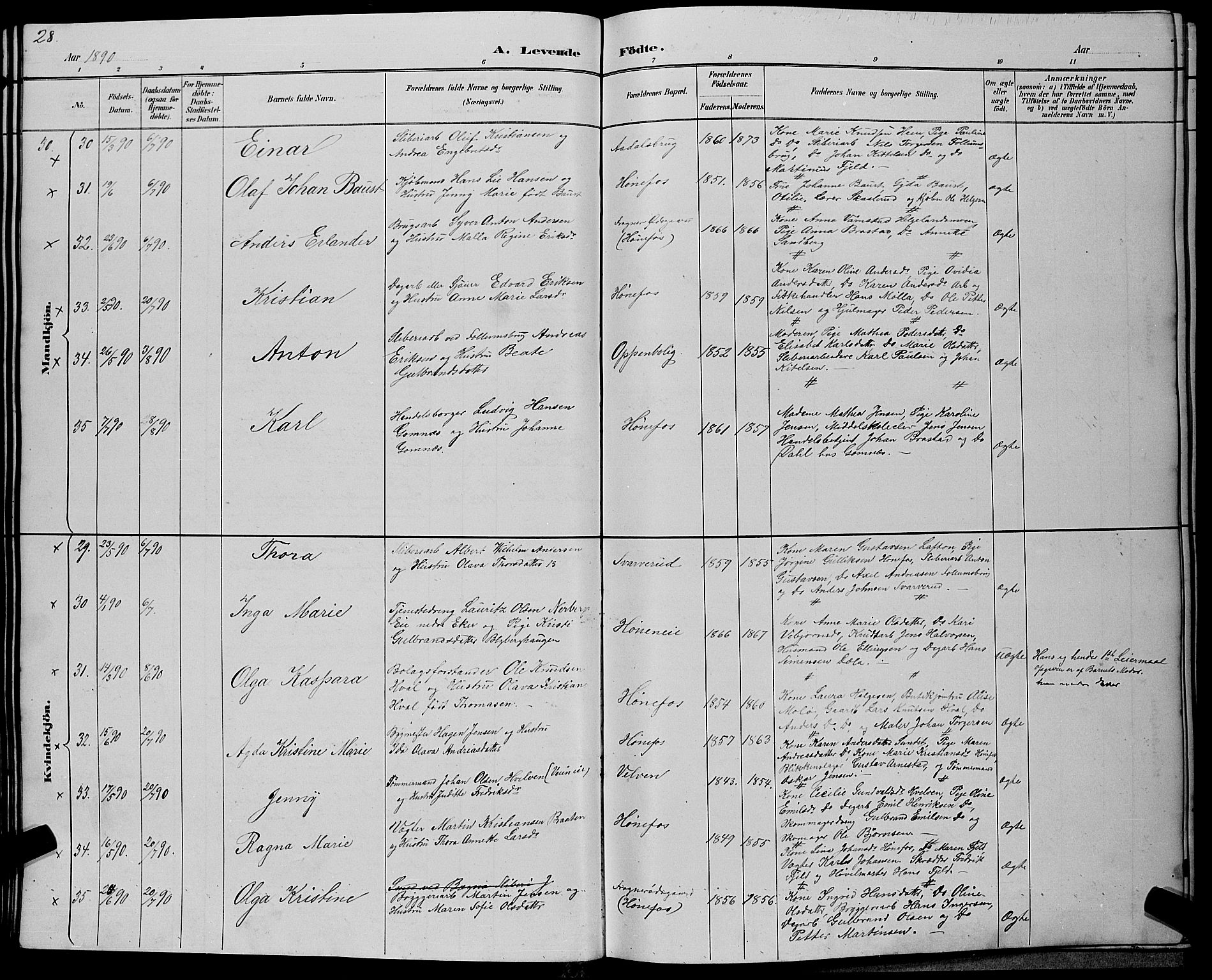 Hønefoss kirkebøker, AV/SAKO-A-609/G/Ga/L0002: Parish register (copy) no. 2, 1888-1904, p. 28