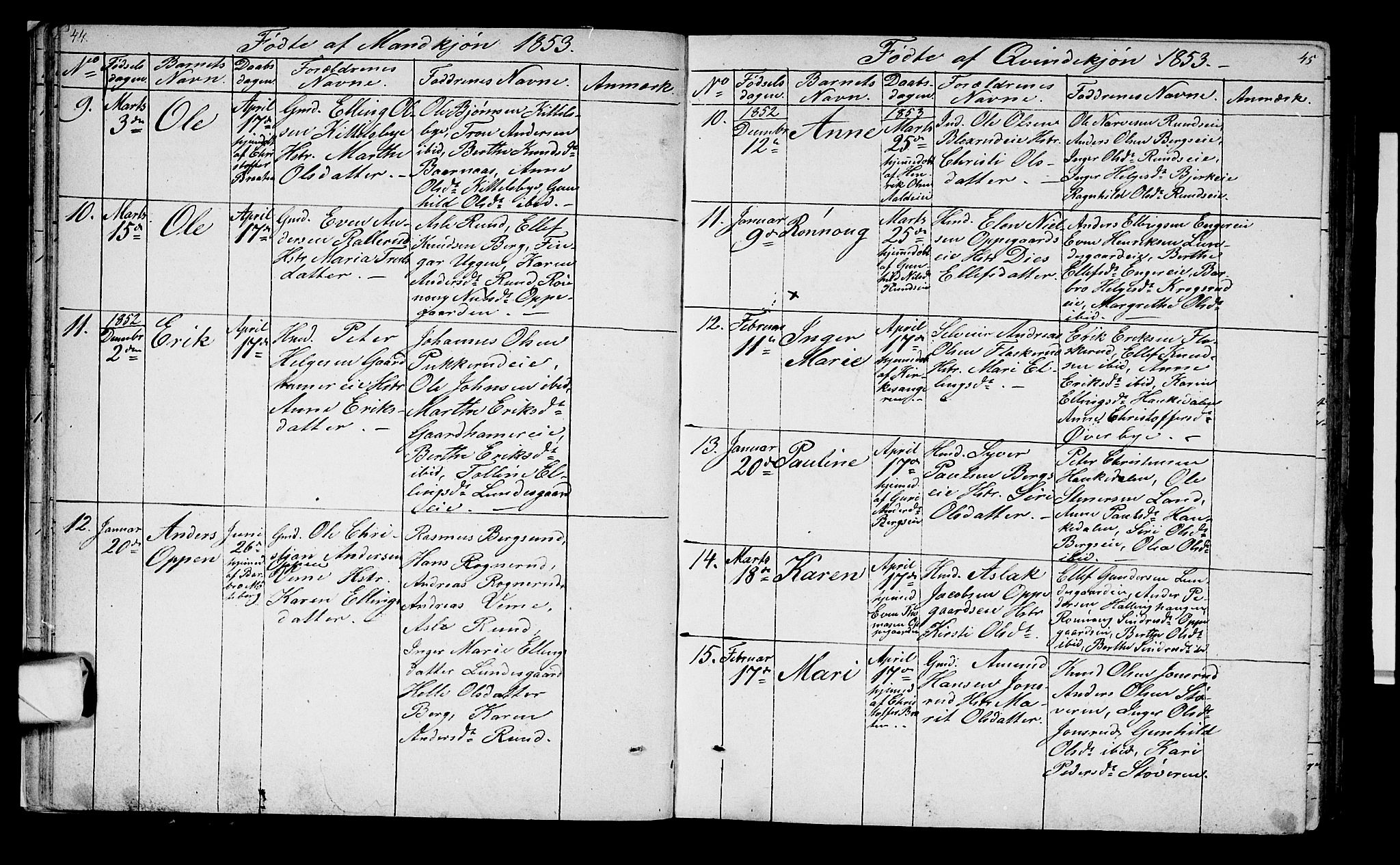 Lunder kirkebøker, AV/SAKO-A-629/G/Ga/L0002: Parish register (copy) no. I 2, 1849-1868, p. 44-45