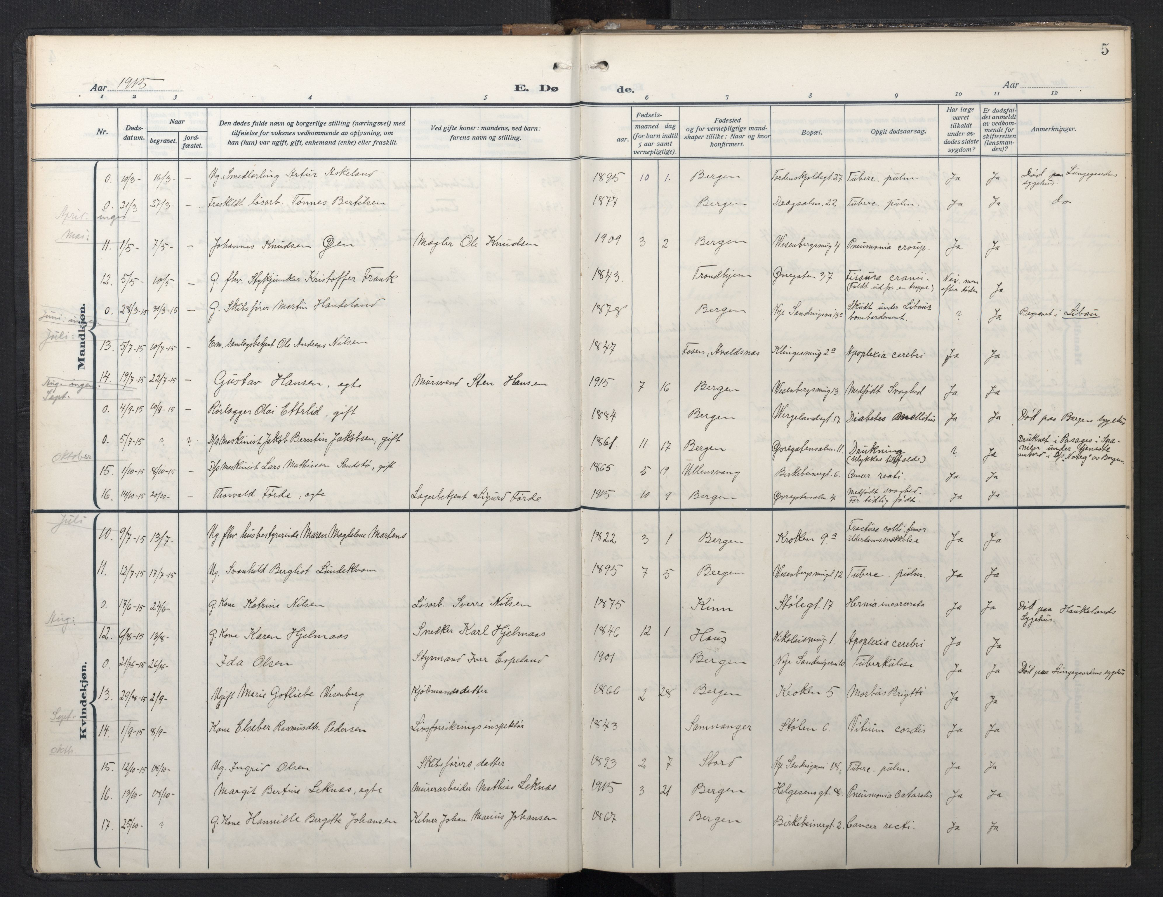 Mariakirken Sokneprestembete, AV/SAB-A-76901/H/Hab/L0013: Parish register (copy) no. A 13, 1914-1953, p. 4b-5a