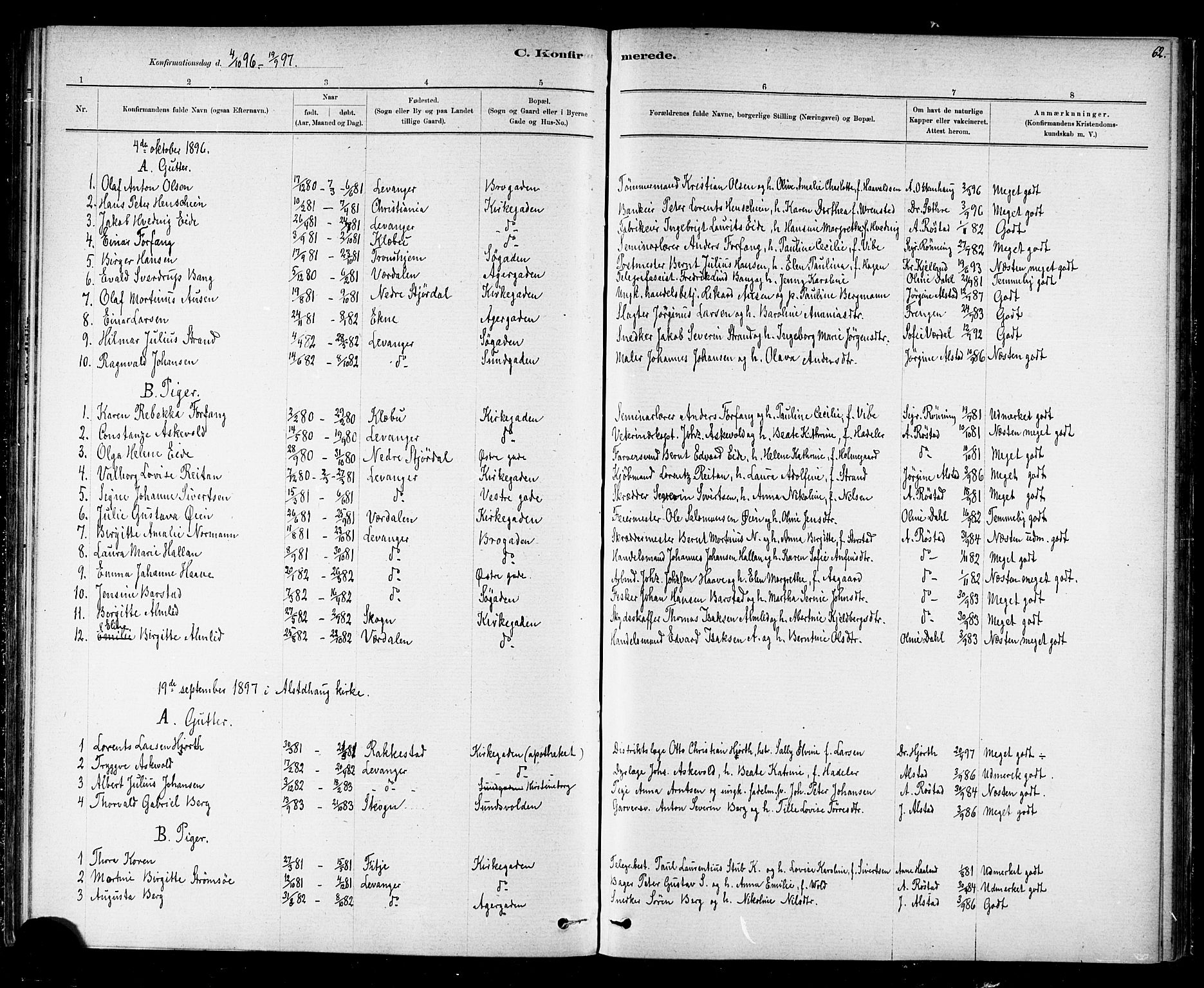 Ministerialprotokoller, klokkerbøker og fødselsregistre - Nord-Trøndelag, SAT/A-1458/720/L0192: Parish register (copy) no. 720C01, 1880-1917, p. 62