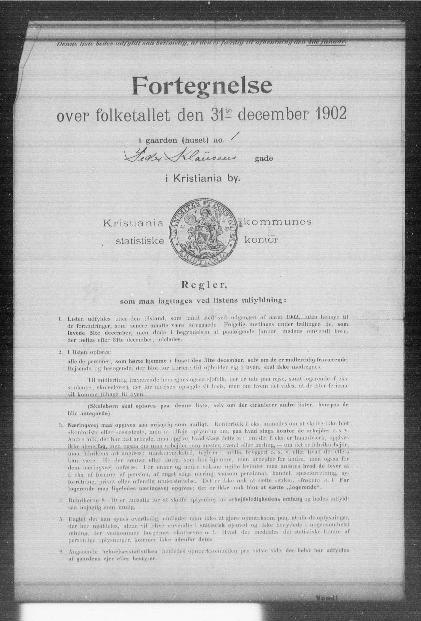 OBA, Municipal Census 1902 for Kristiania, 1902, p. 15015