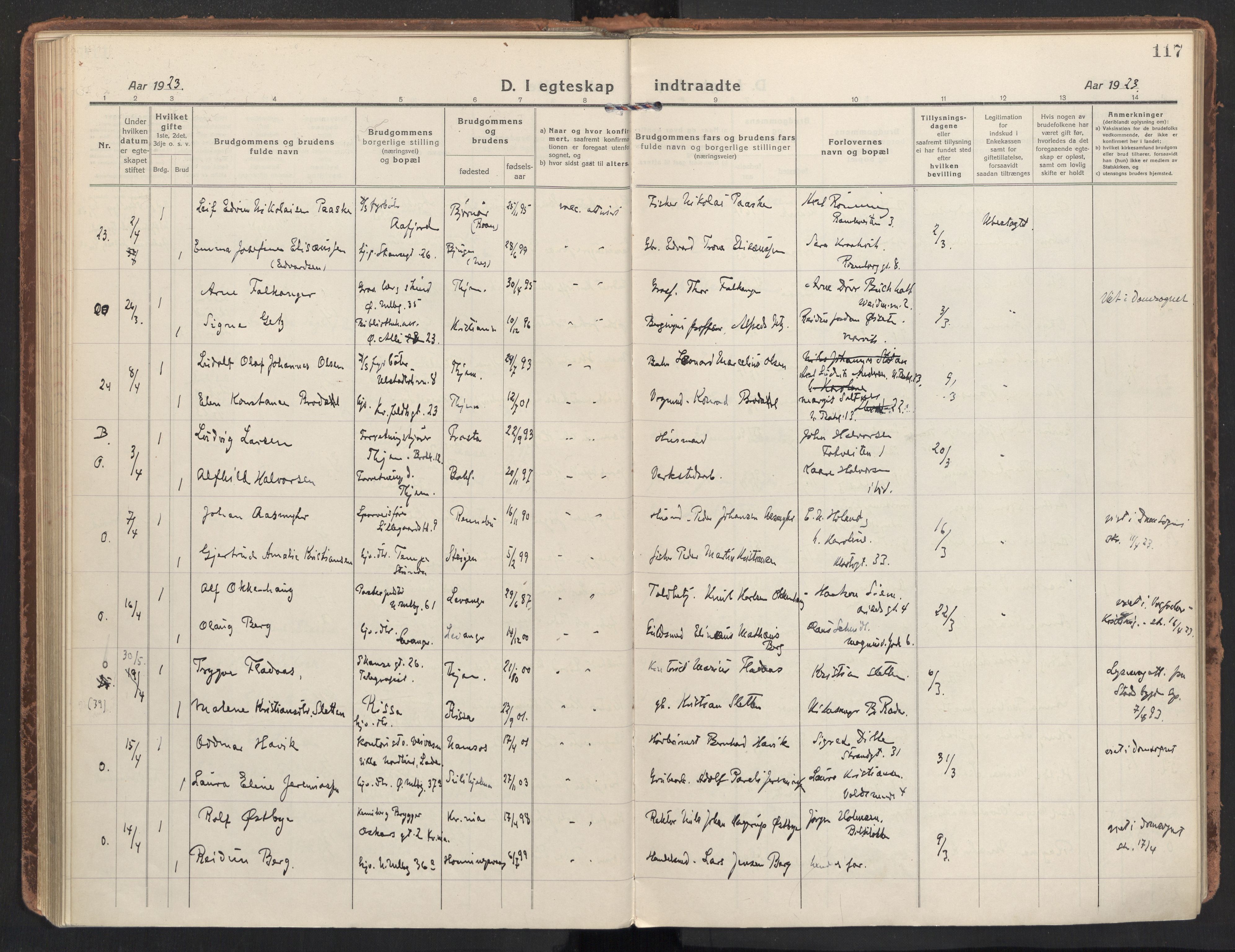 Ministerialprotokoller, klokkerbøker og fødselsregistre - Sør-Trøndelag, AV/SAT-A-1456/604/L0206: Parish register (official) no. 604A26, 1917-1931, p. 117