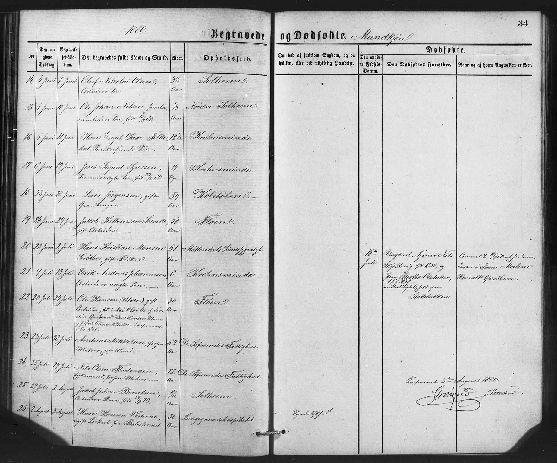 St. Jørgens hospital og Årstad sokneprestembete, AV/SAB-A-99934: Parish register (copy) no. A 8, 1872-1886, p. 34