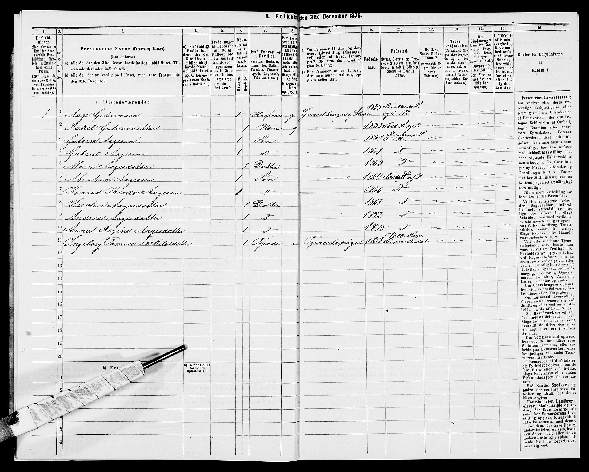 SAK, 1875 census for 1013P Tveit, 1875, p. 318