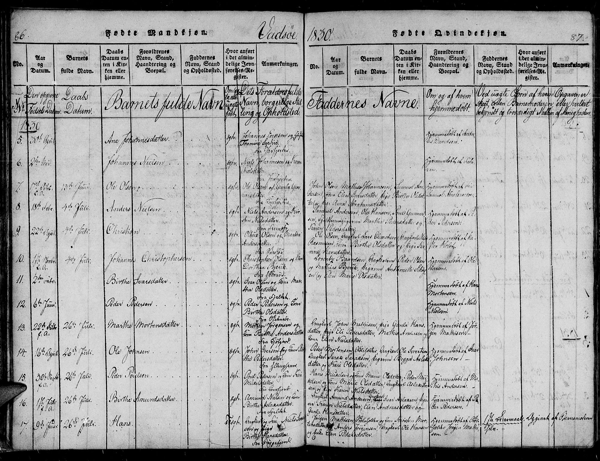 Vadsø sokneprestkontor, SATØ/S-1325/H/Ha/L0003kirke: Parish register (official) no. 3 /1, 1821-1839, p. 86-87