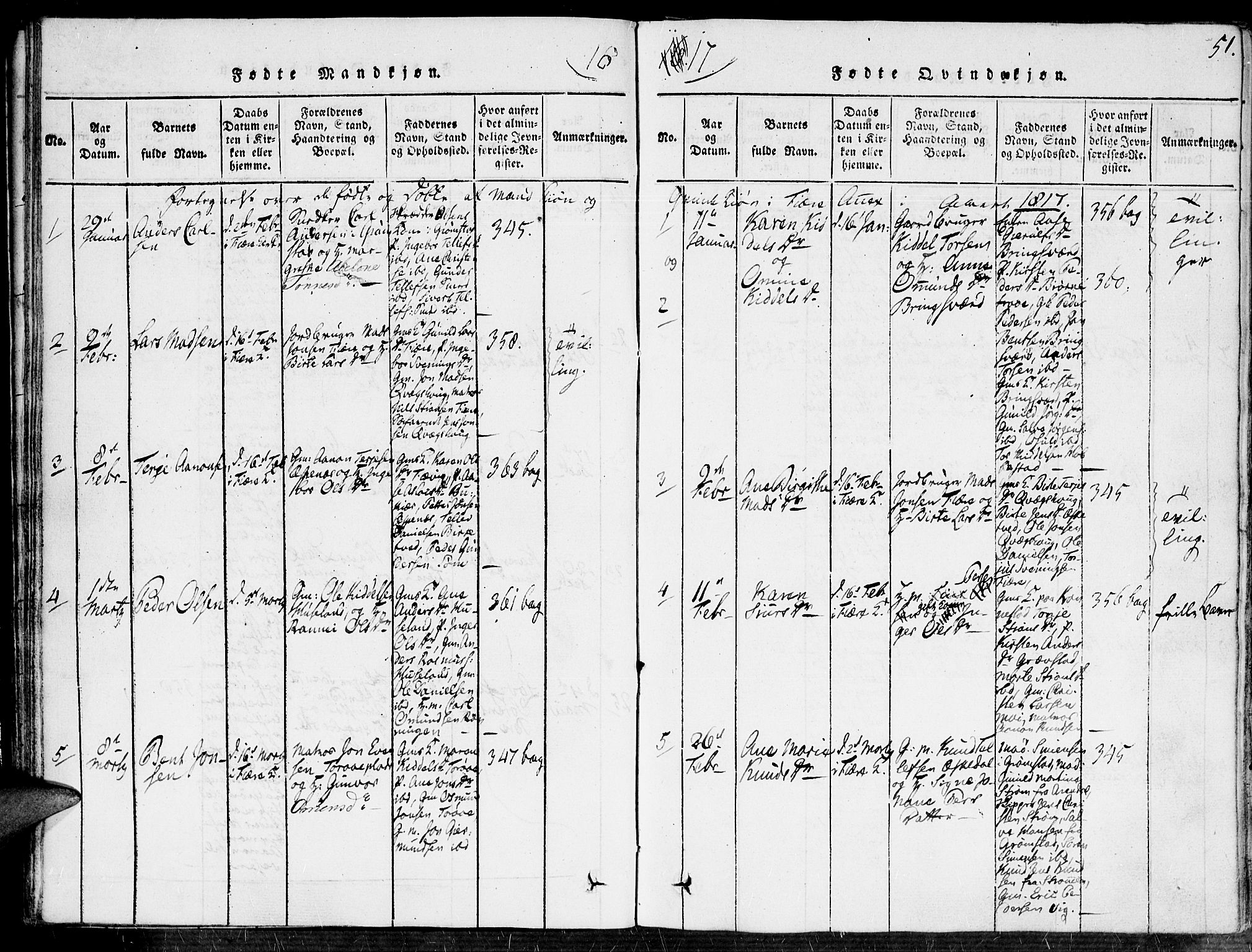 Fjære sokneprestkontor, AV/SAK-1111-0011/F/Fa/L0001: Parish register (official) no. A 1 /1, 1816-1826, p. 51