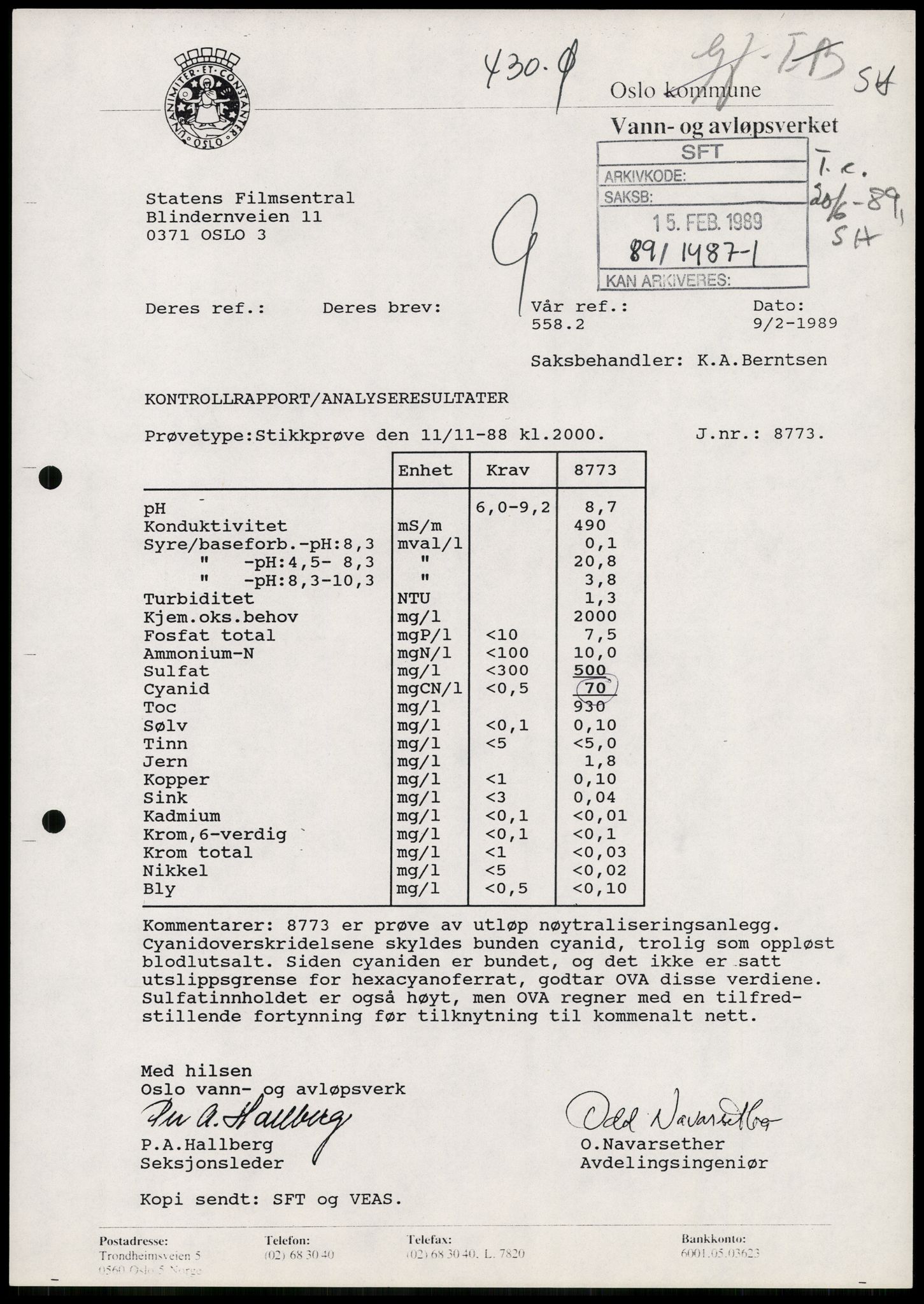 Statens forurensningstilsyn, hovedkontoret, AV/RA-S-4136/1/D/Da/L0493: Konsesjonssaker, 1985-1993, p. 344