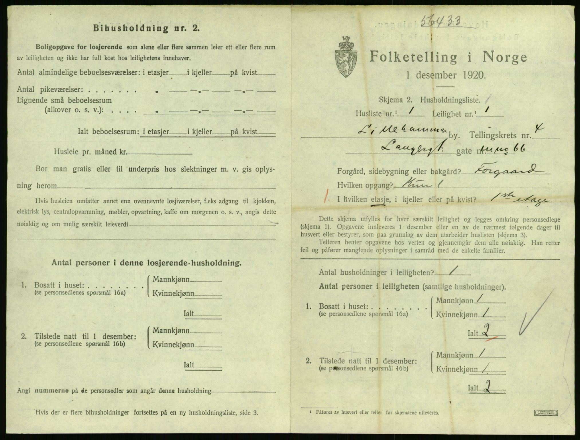 SAH, 1920 census for Lillehammer, 1920, p. 1920