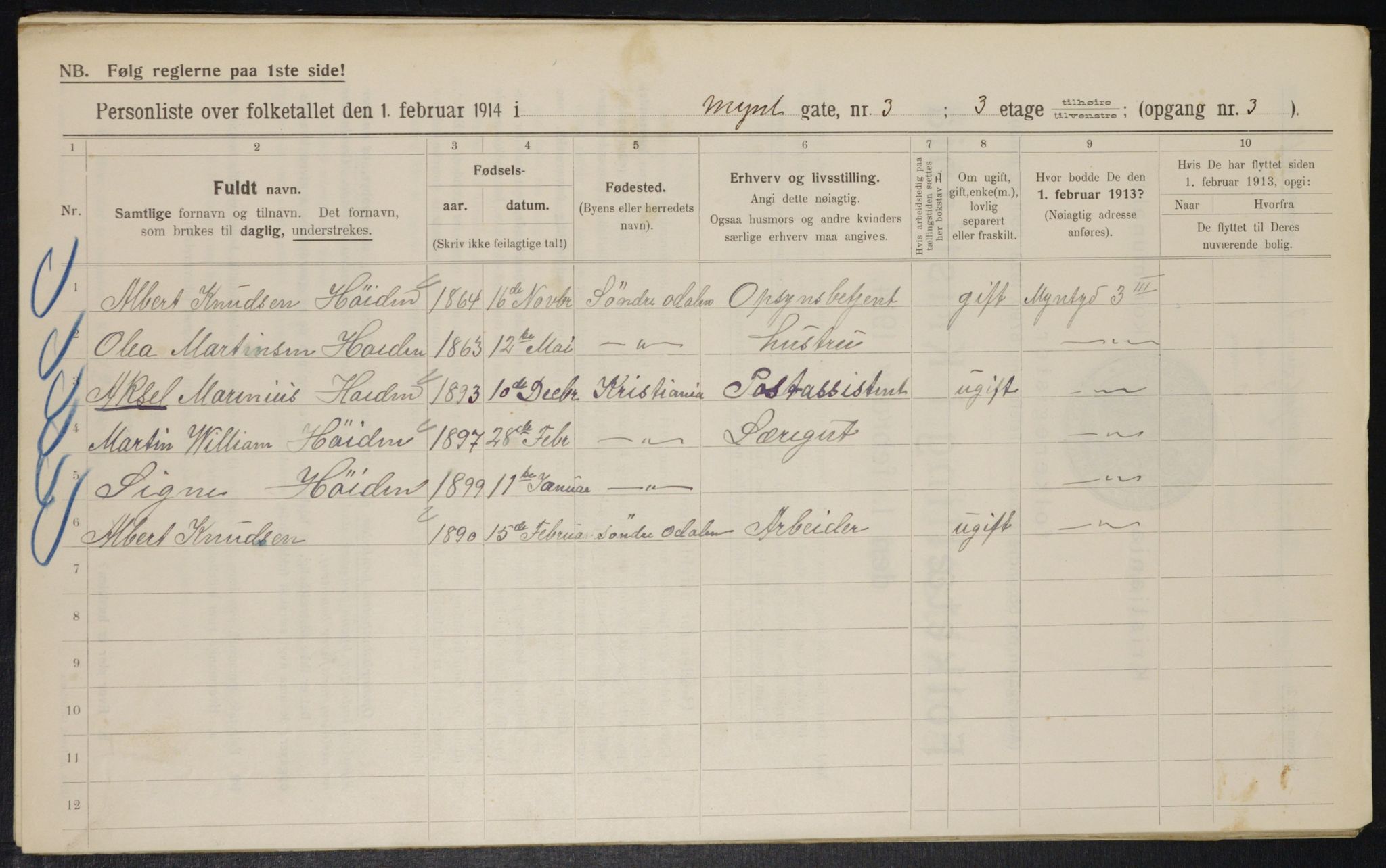 OBA, Municipal Census 1914 for Kristiania, 1914, p. 68343