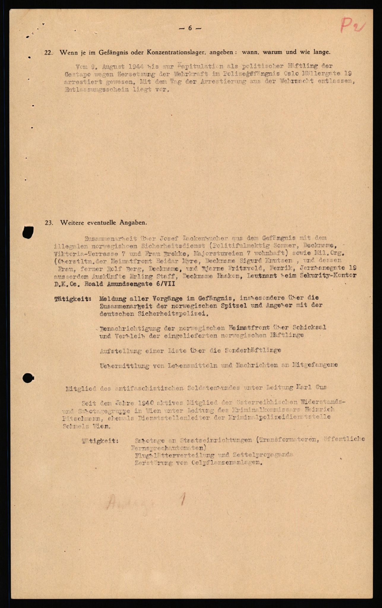 Forsvaret, Forsvarets overkommando II, AV/RA-RAFA-3915/D/Db/L0040: CI Questionaires. Tyske okkupasjonsstyrker i Norge. Østerrikere., 1945-1946, p. 79