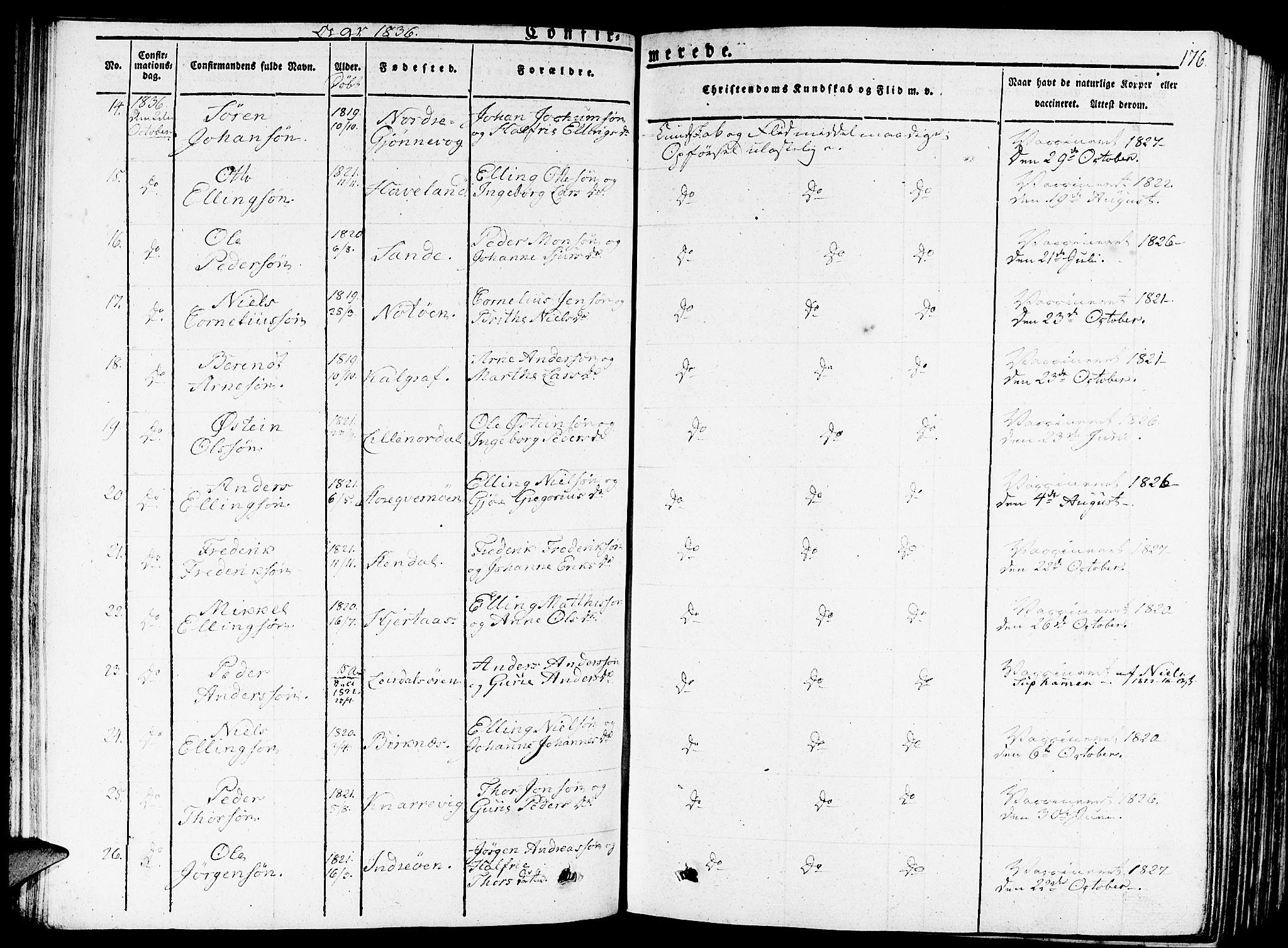 Gulen sokneprestembete, AV/SAB-A-80201/H/Haa/Haaa/L0019: Parish register (official) no. A 19, 1826-1836, p. 176