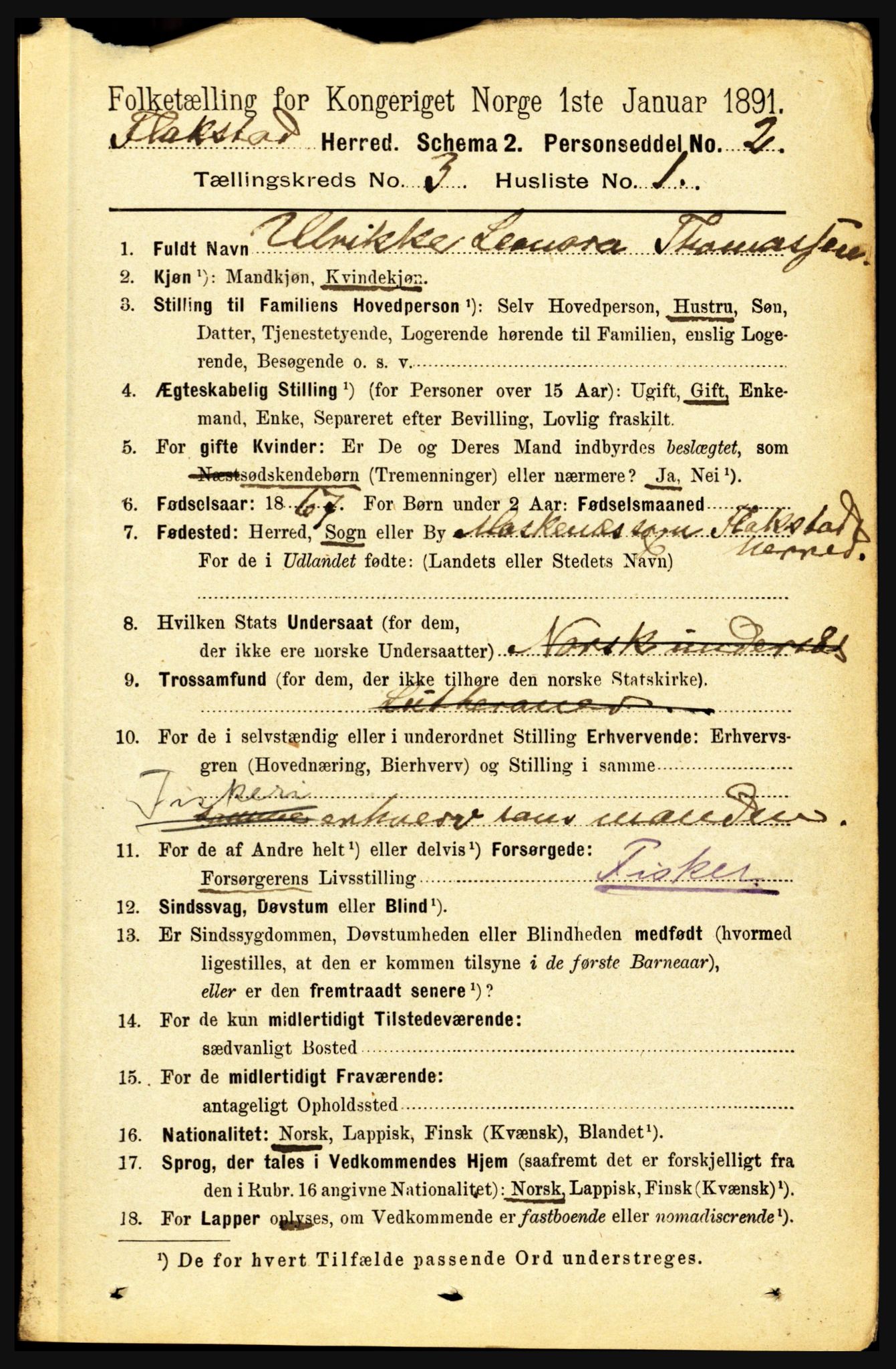 RA, 1891 census for 1859 Flakstad, 1891, p. 1300