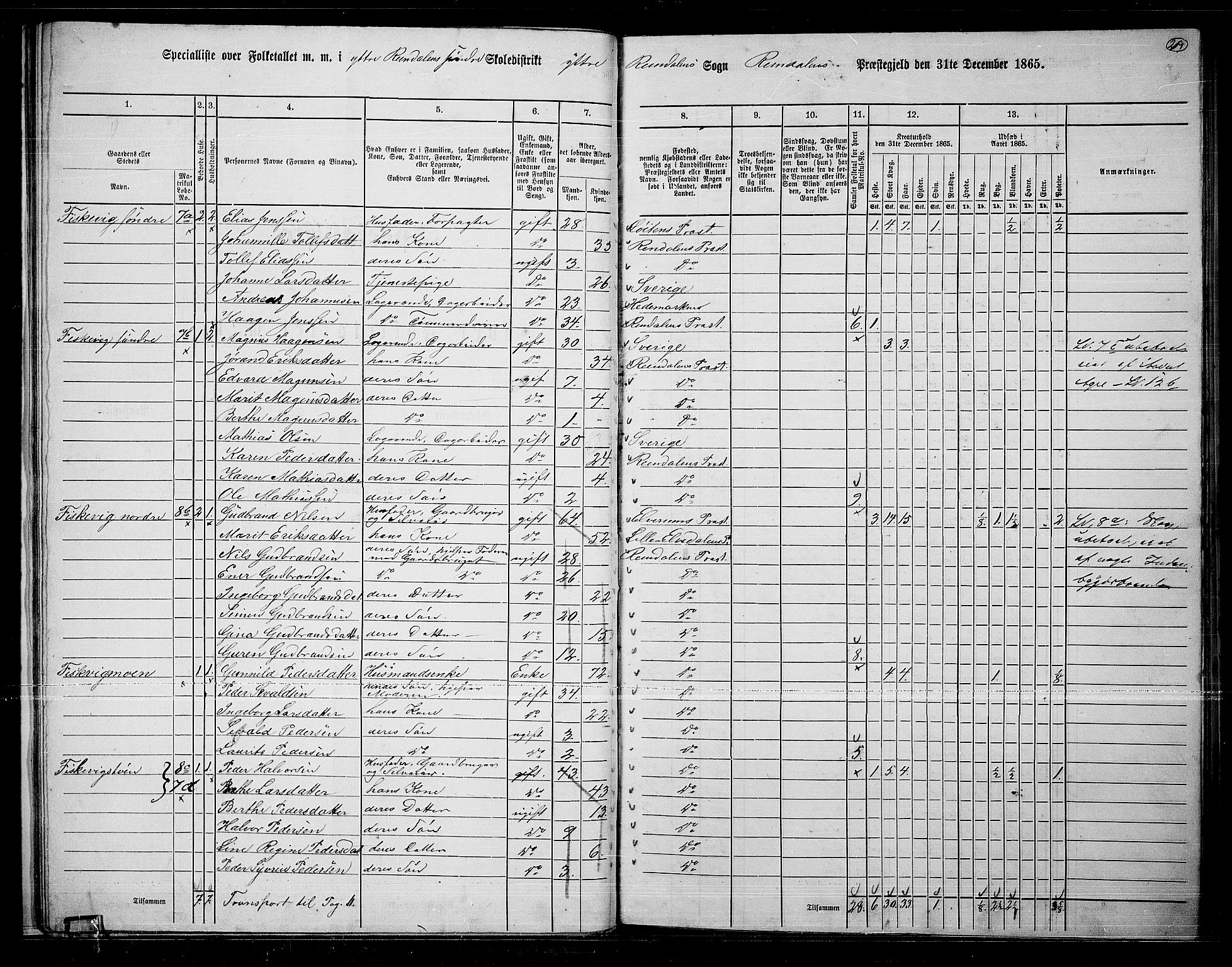 RA, 1865 census for Rendalen, 1865, p. 29